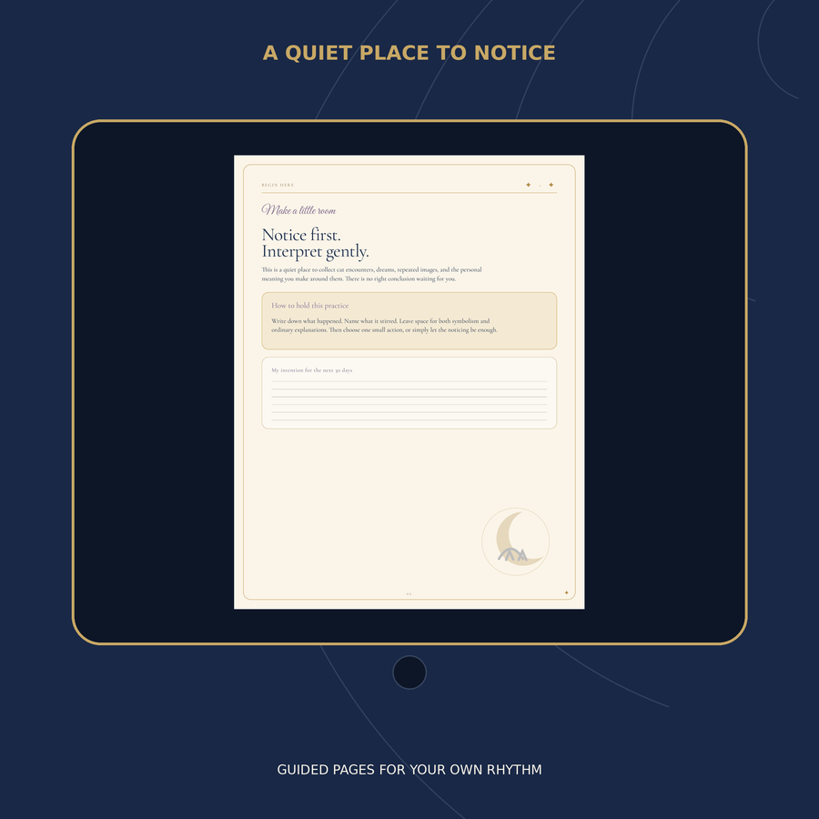Tablet-style preview showing the journal's opening intention page.