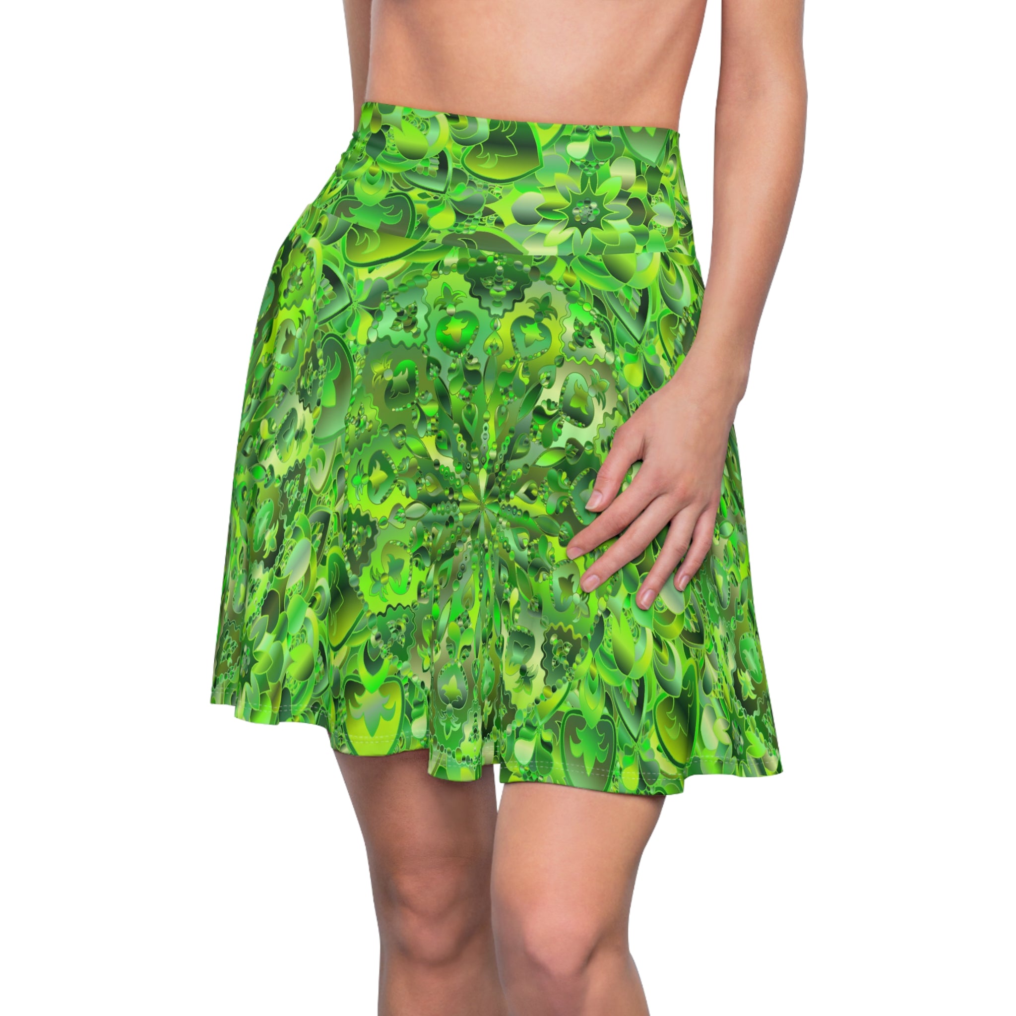 Green Shades Floral Mandala Skater Skirt