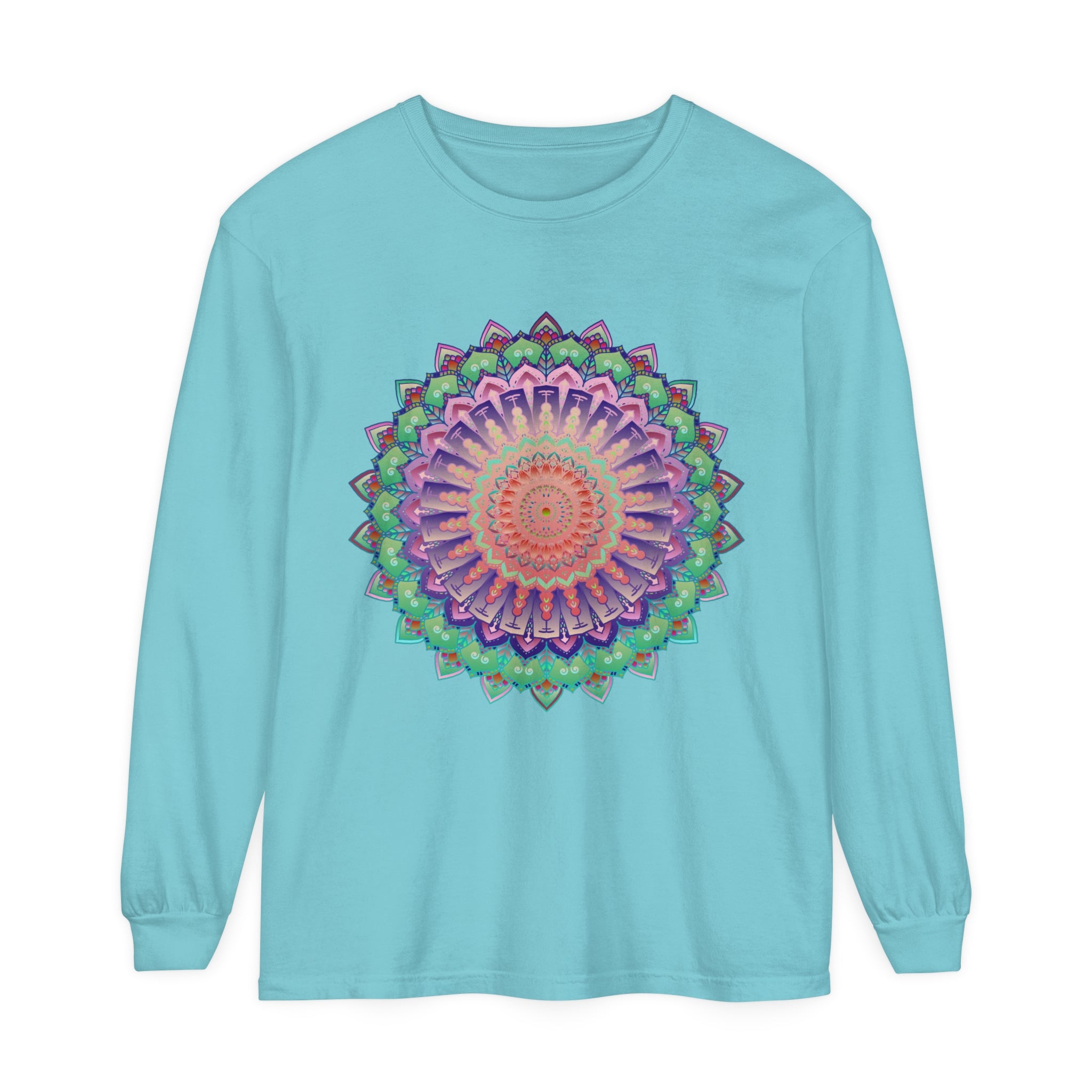Colorful and intricate mandala design long sleeve t-shirt for both men and women