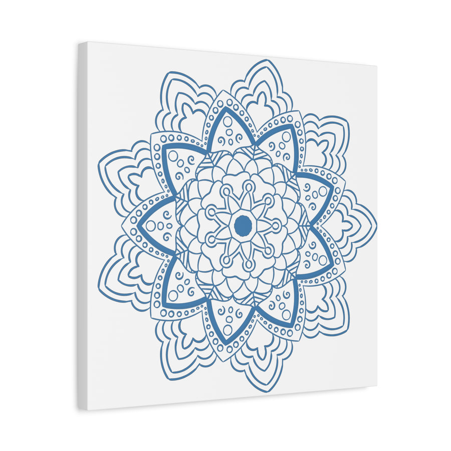 Handmade Mandala Art - Steel Blue Mandala Design Wall Art on Matte Canvas, Stretched to 125 Inches