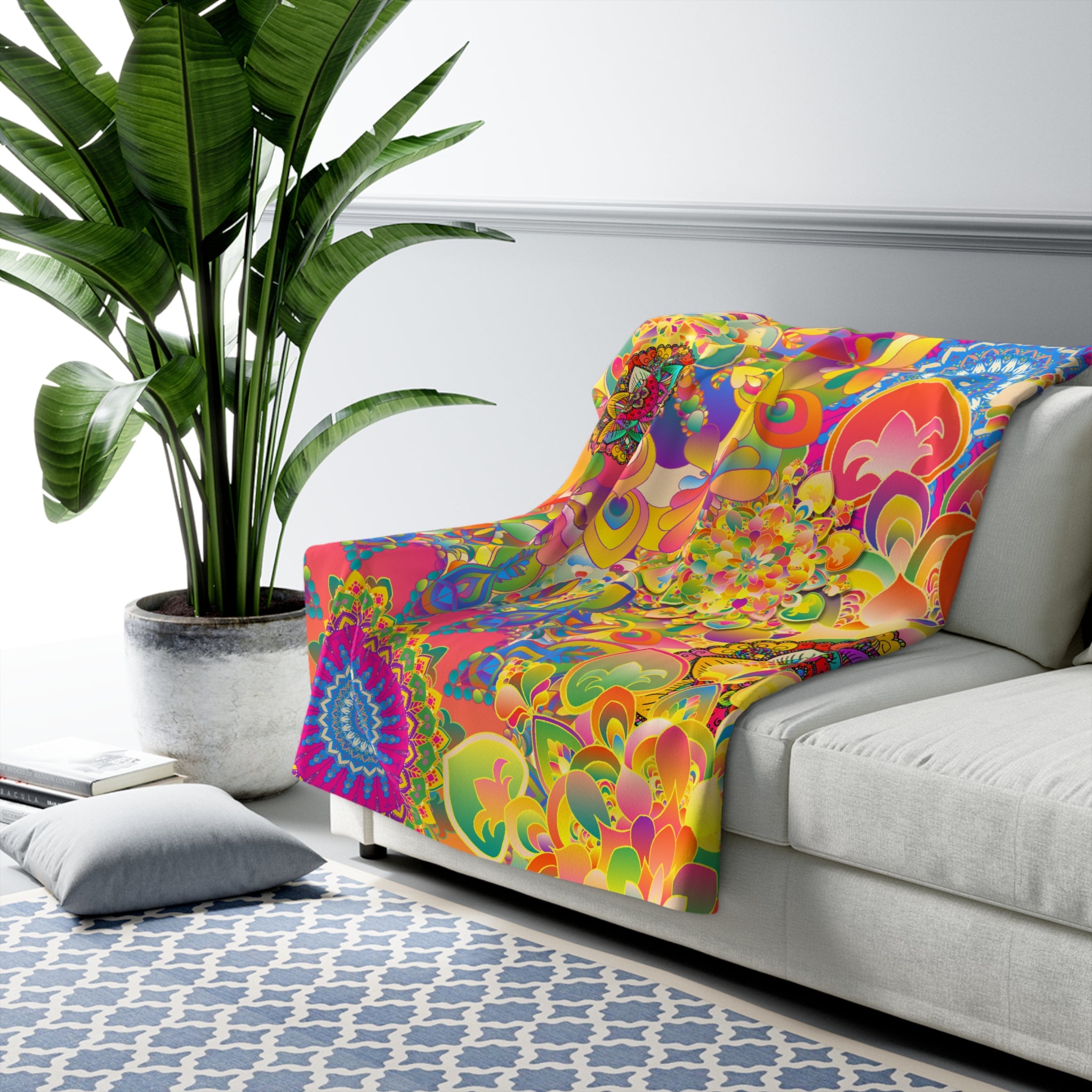 Psychedelic Floral Mandala Sherpa Blanket