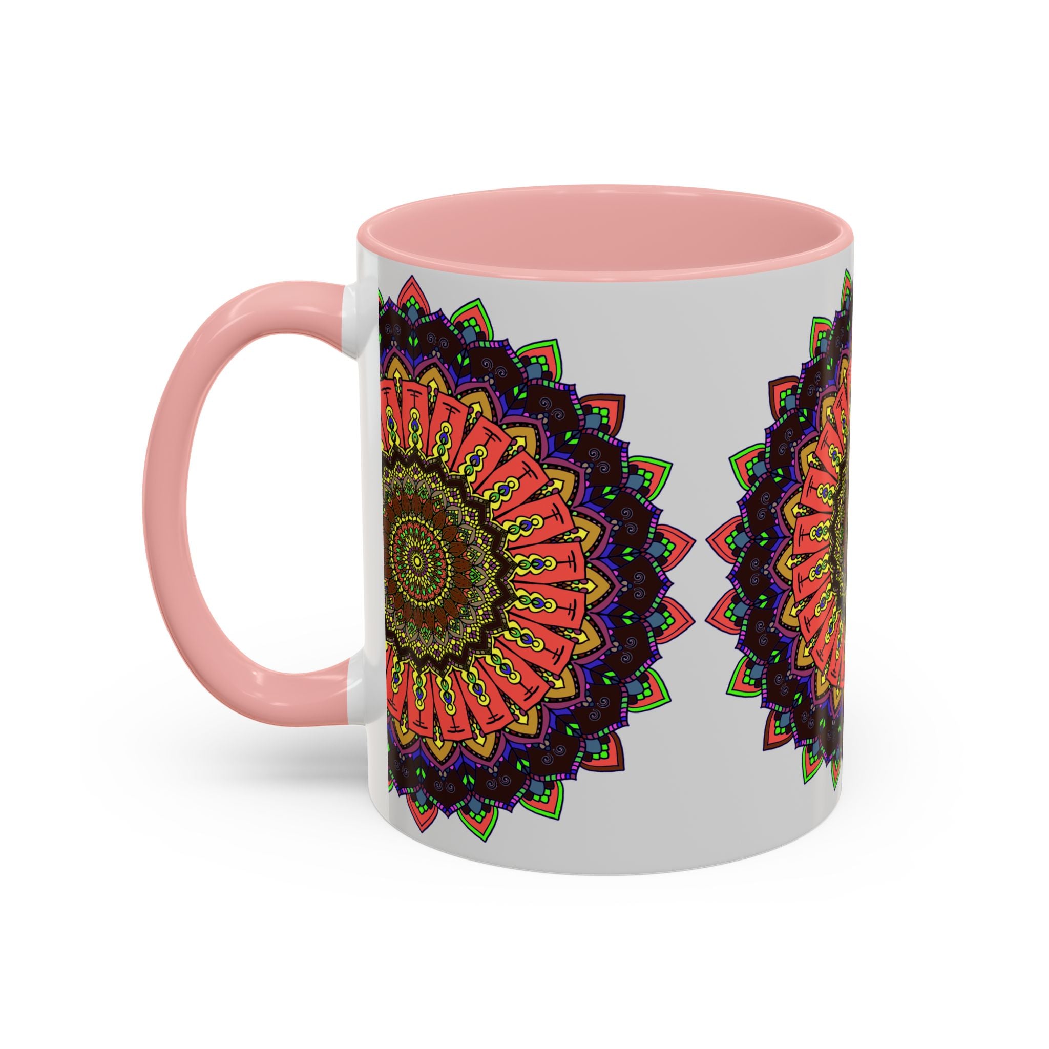 Colorful and intricate mandala design on a high-quality ceramic mug