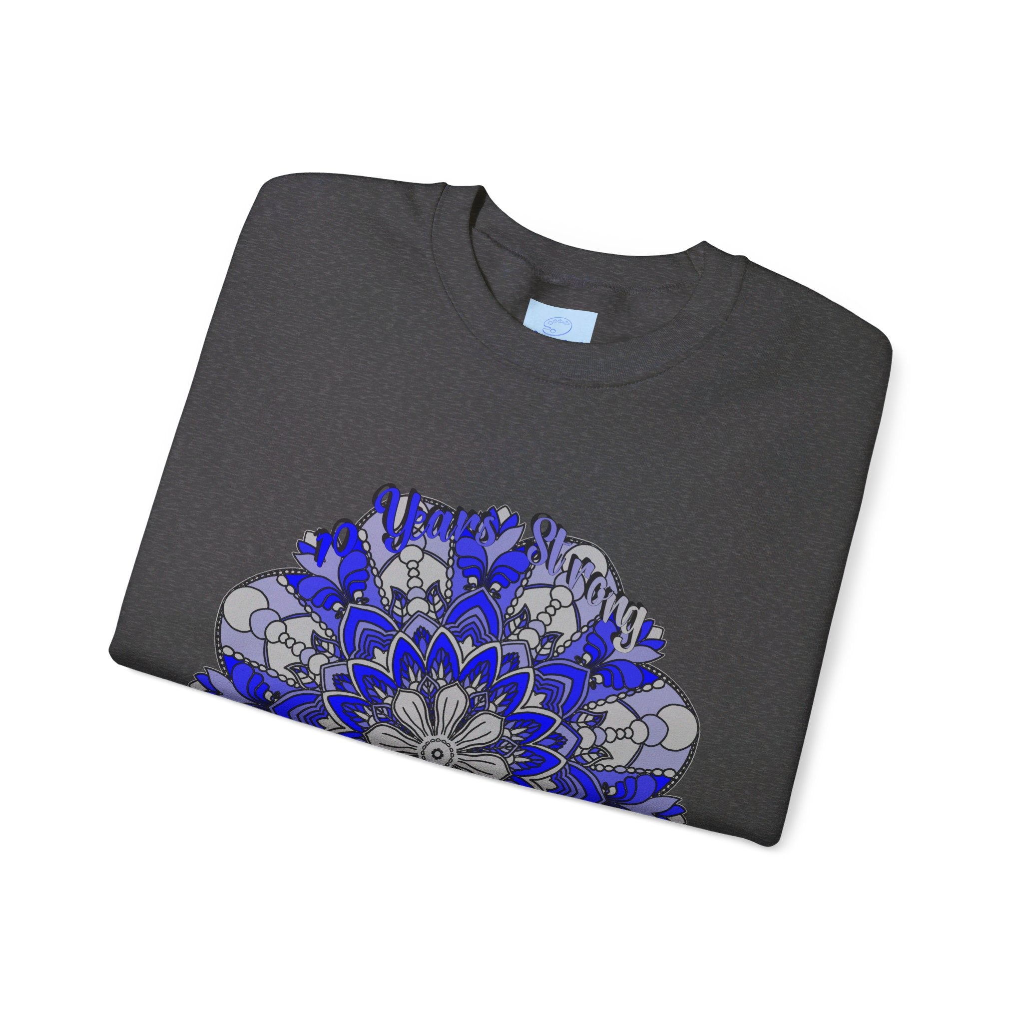 Close-up of high-quality stitching on the black unisex sweatshirt