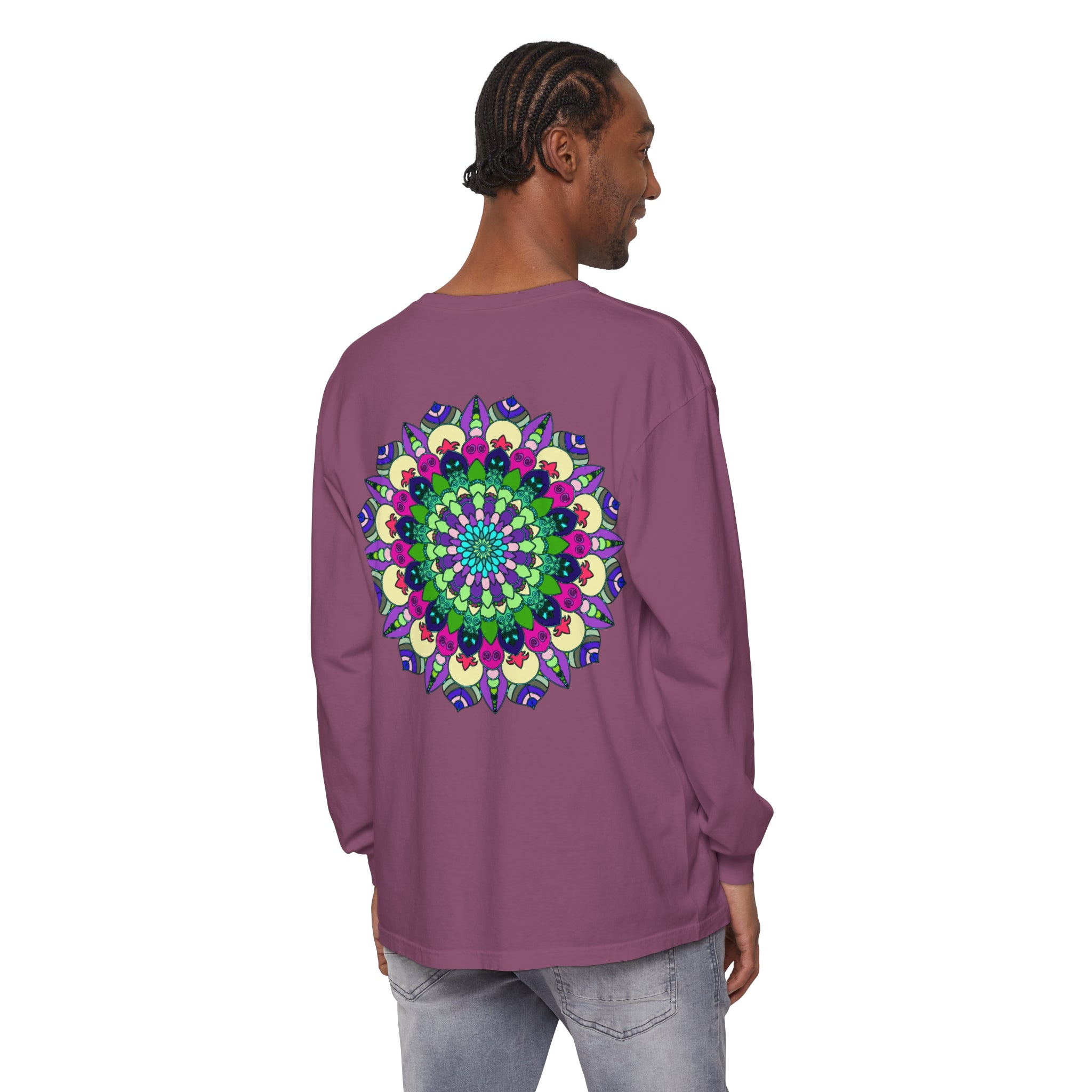 Long sleeve t-shirt for both men and women featuring a stunning and colorful mandala