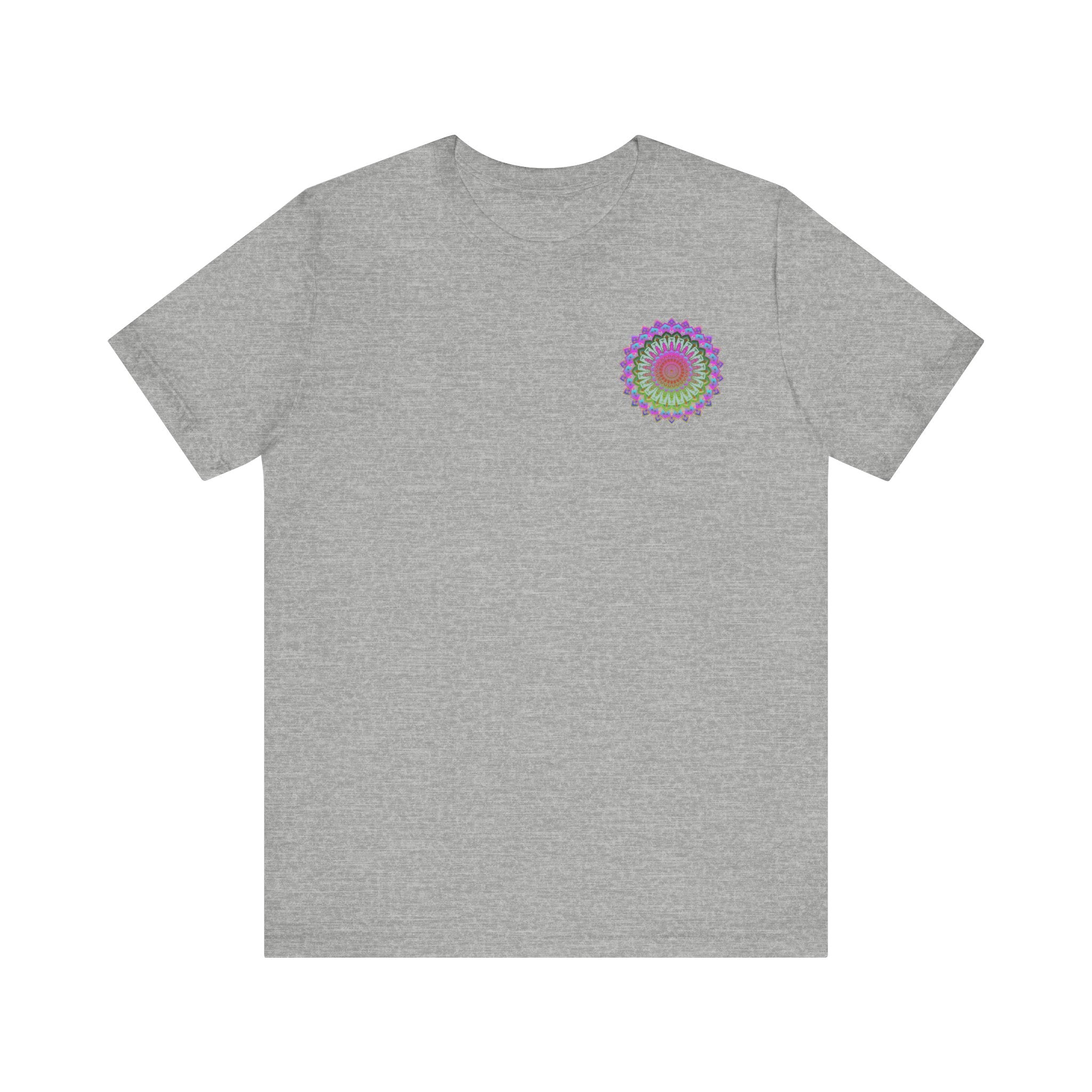 Close-up of the intricate mandala design on the Vibrant Mandala Tee, symbolizing inner tranquility and balance