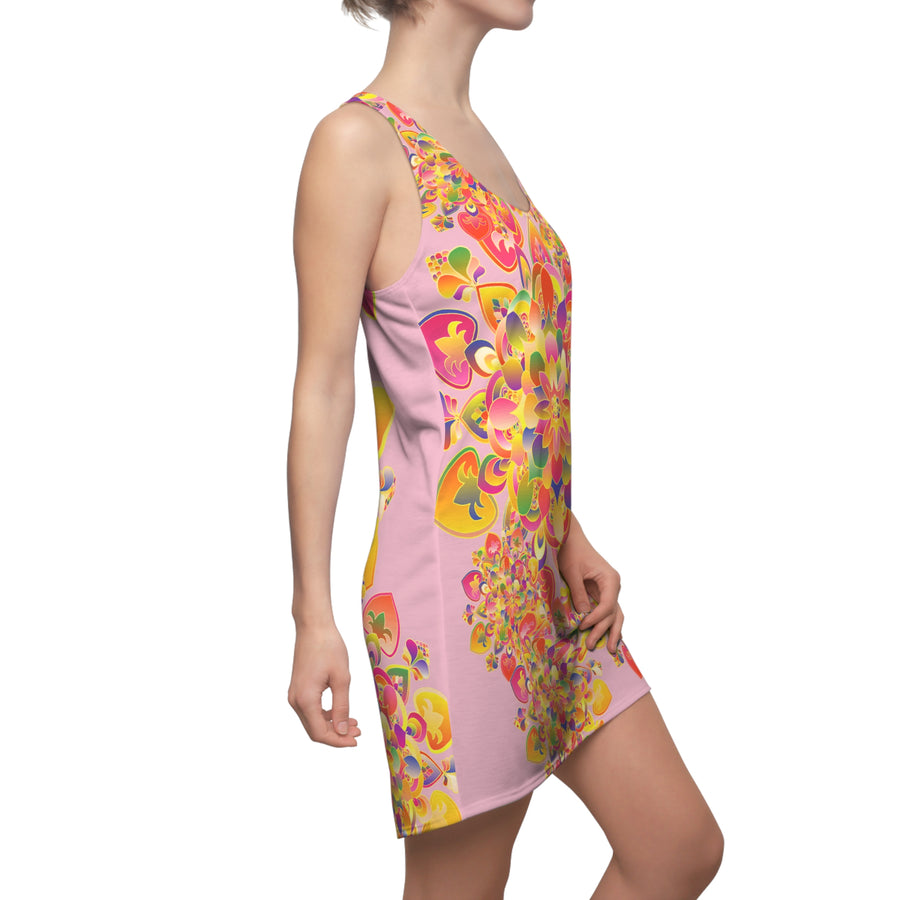 Psychedelisches Blumen-Raceback-Kleid – Pink Kaleidoscope AOP