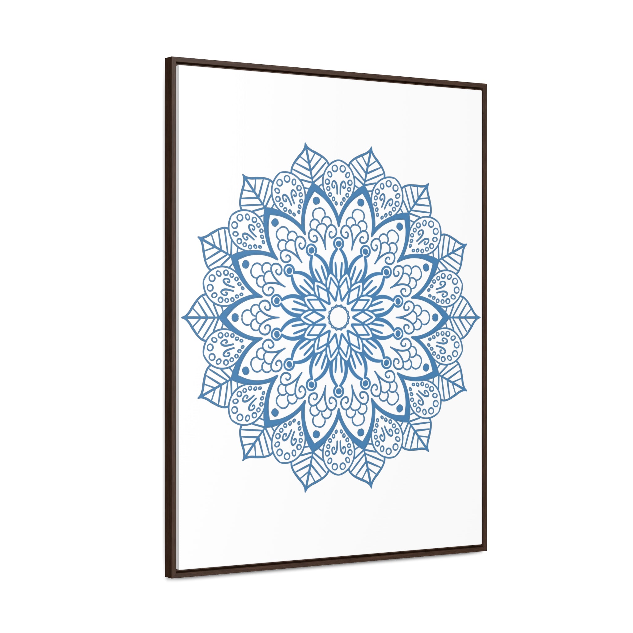 Handmade steel blue Mandala Design Wall Art on gallery canvas wraps, vertical frame