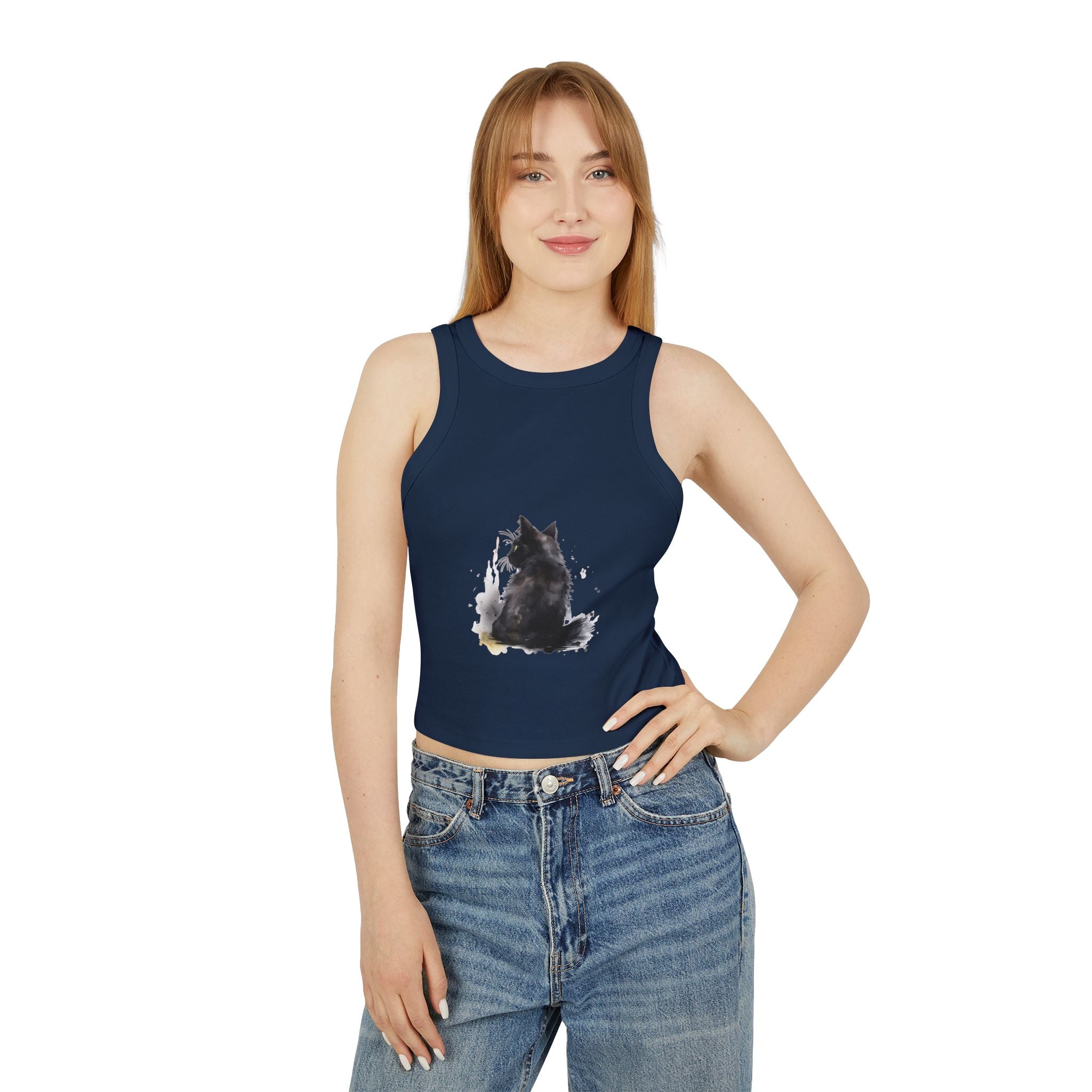 Black Cat Watercolor Racerback Tank Top for summer wear