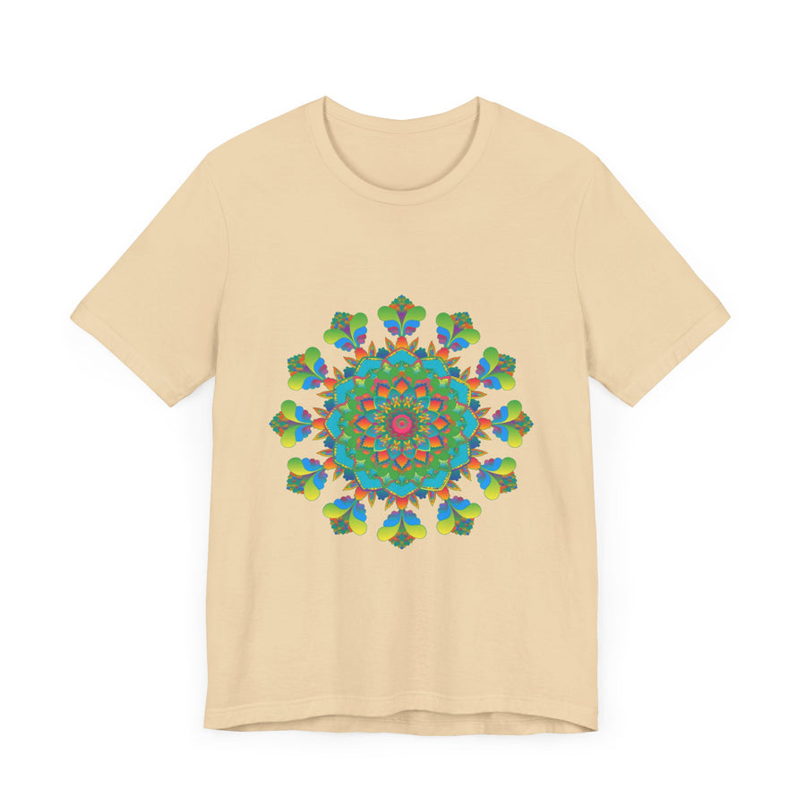 Colorful tie dye t-shirt with a psychedelic mandala design on it