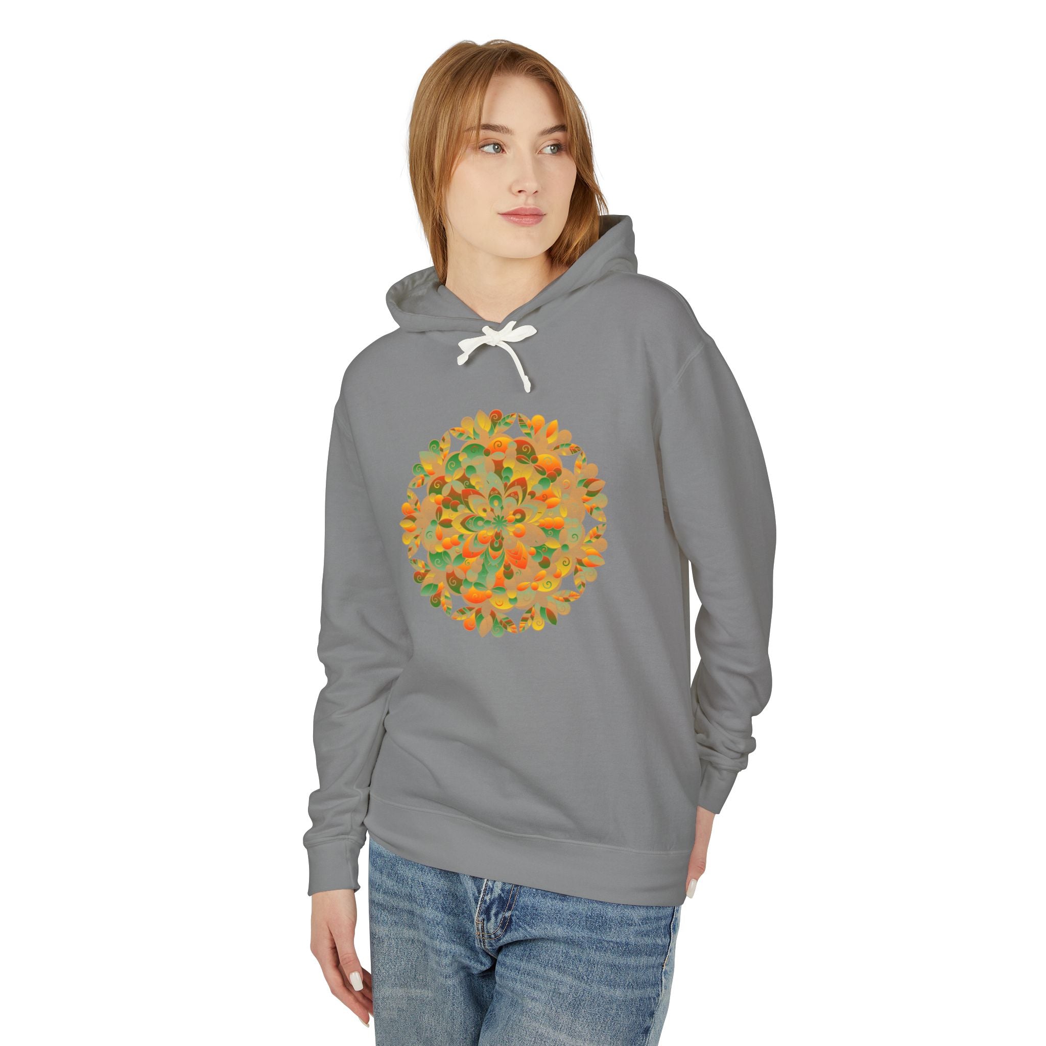 Vibrant Floral Mandala Unisex Lightweight Hoodie