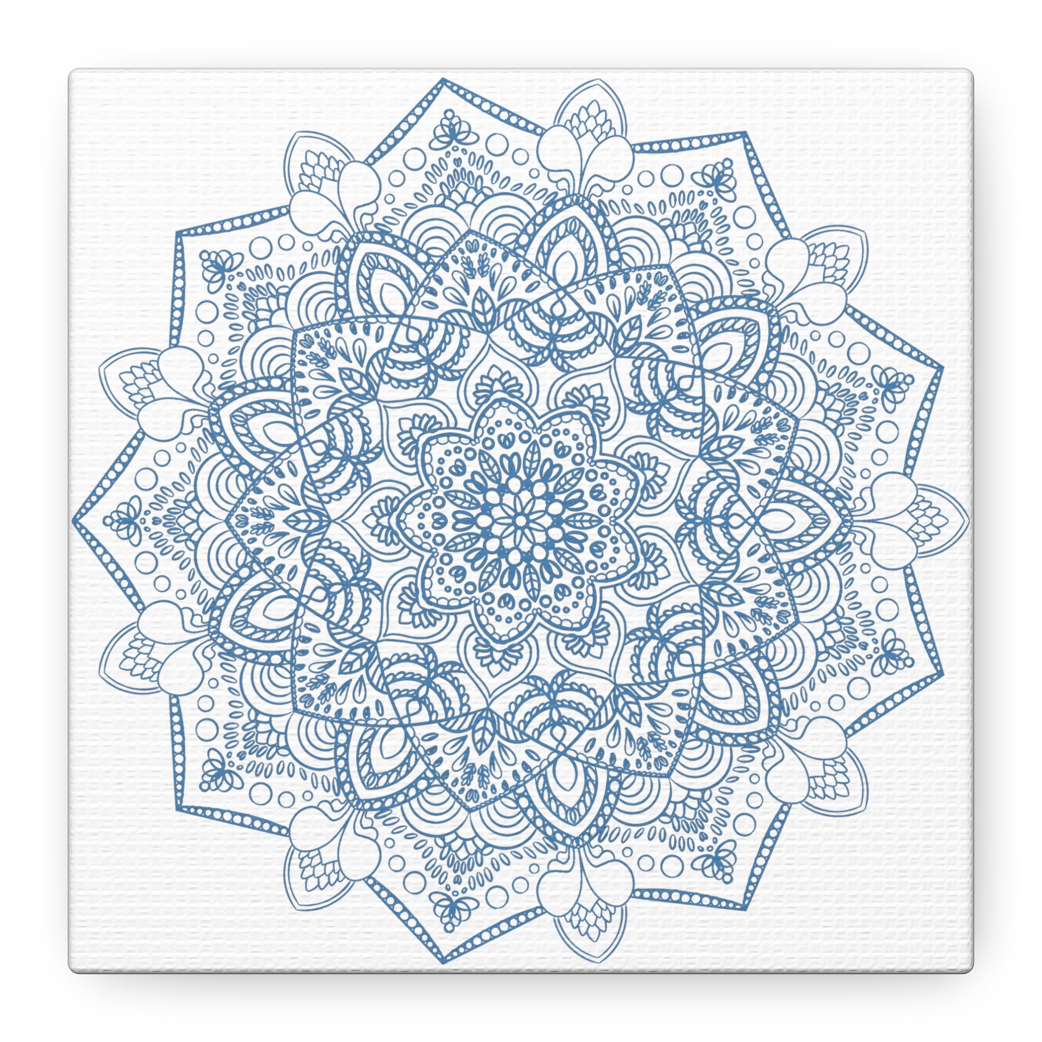 Handmade Mandala Art - Steel Blue Mandala Design Wall Art on Matte Canvas, Stretched, 125 inch - Unique and Intricate Handcrafted Artwork