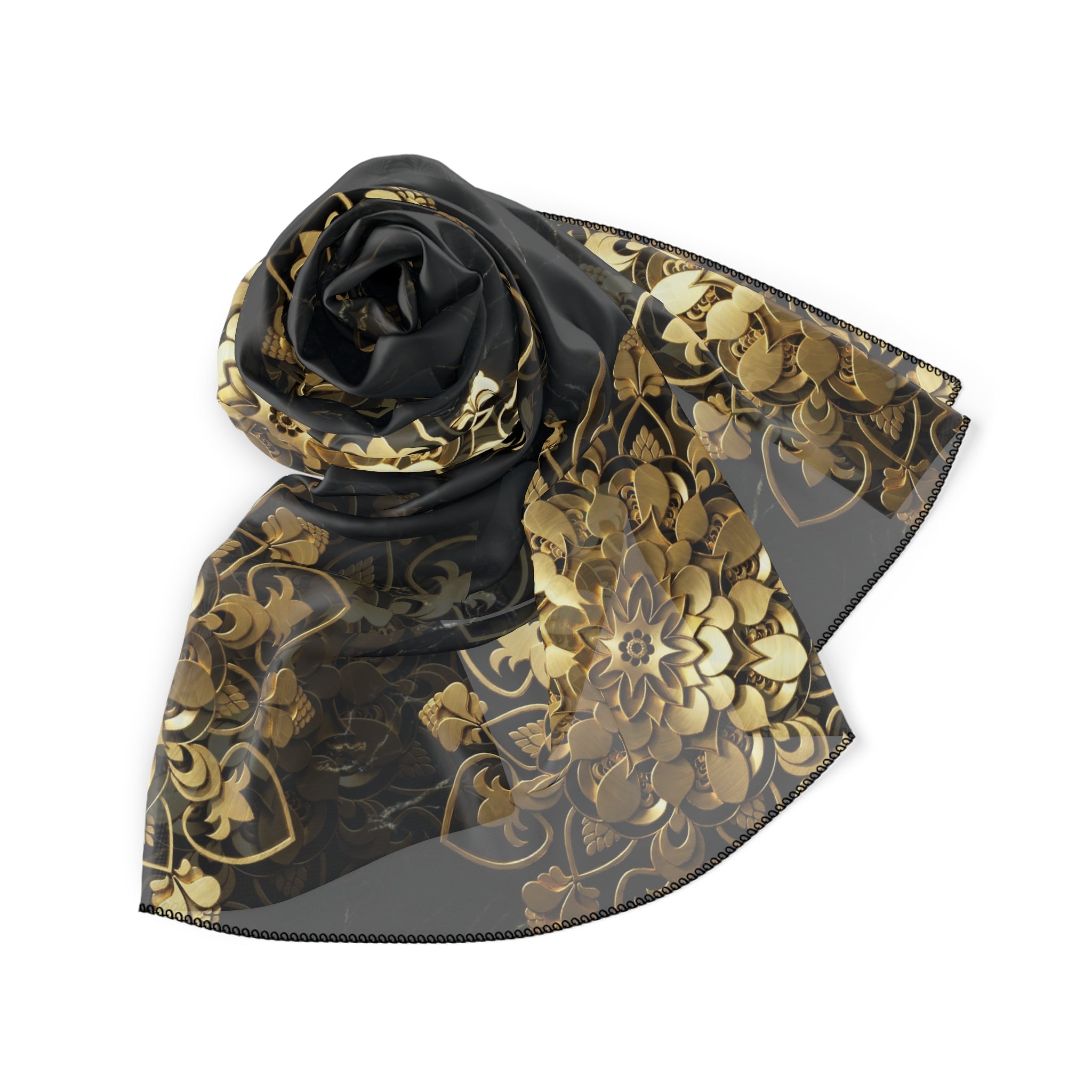Sciarpa di lusso in marmo nero con mandala dorato
