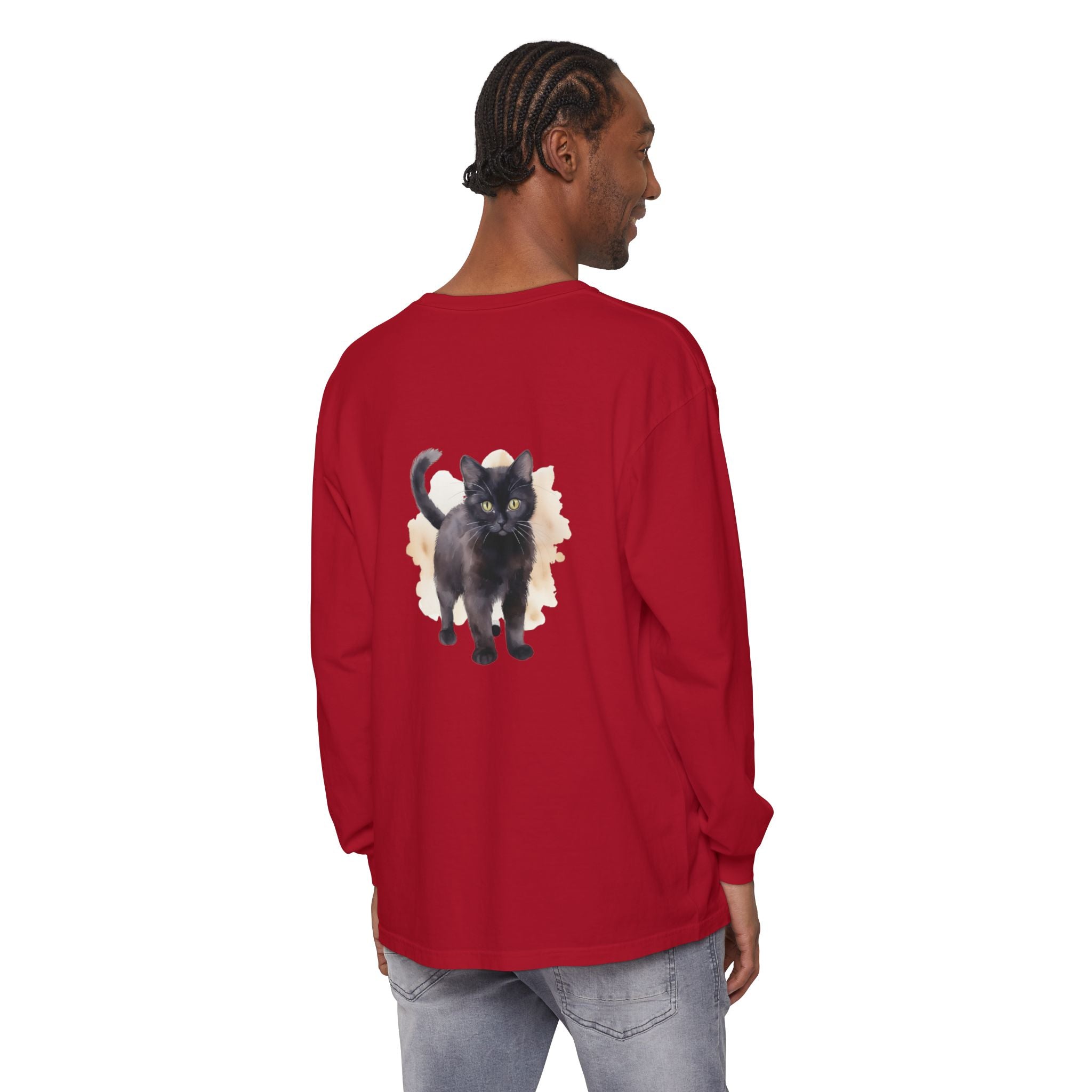 Full Sleeve Tee | Black Cat Watercolor - Unisex