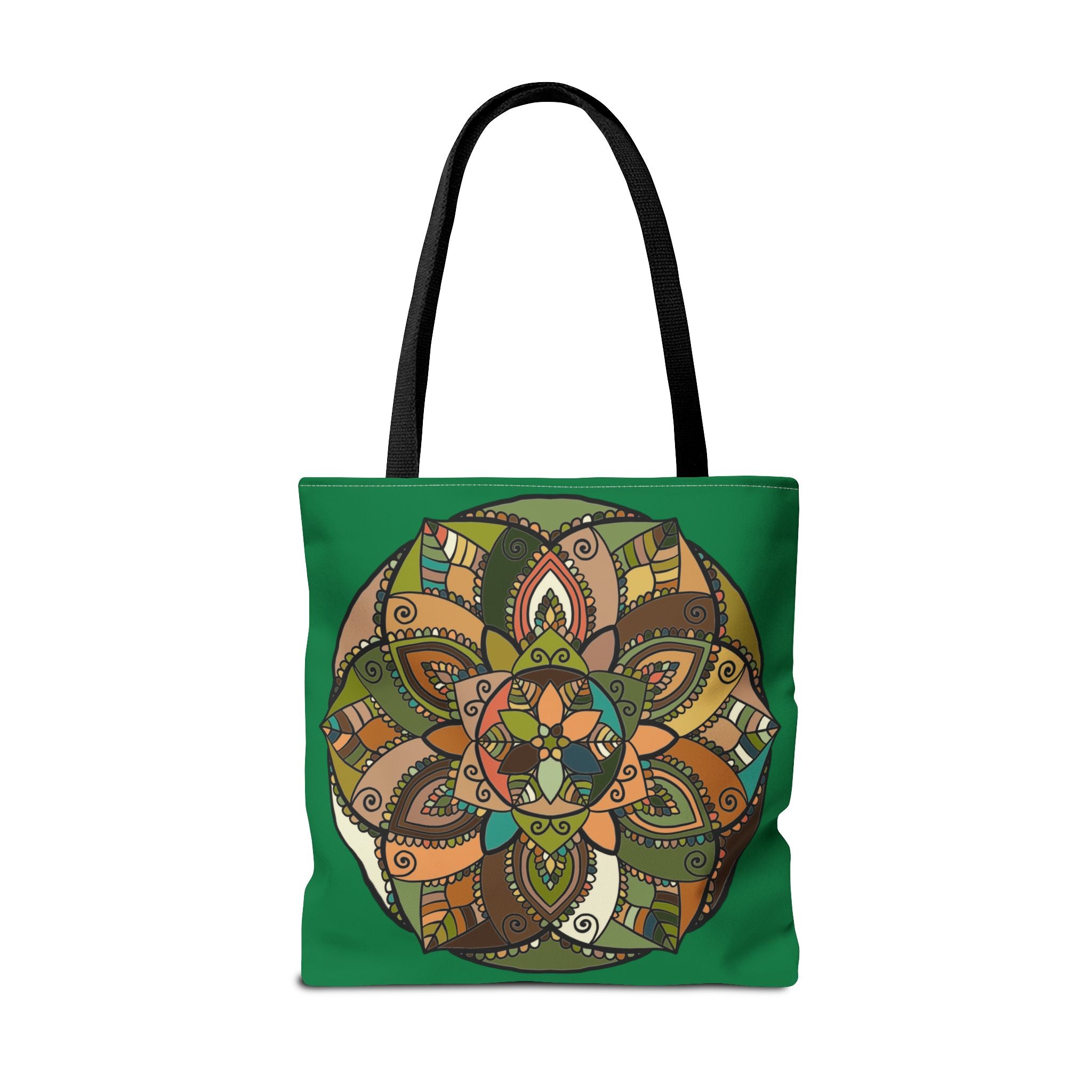 Boho Mandala Tote Bag — Green Floral Pattern AOP Shopper