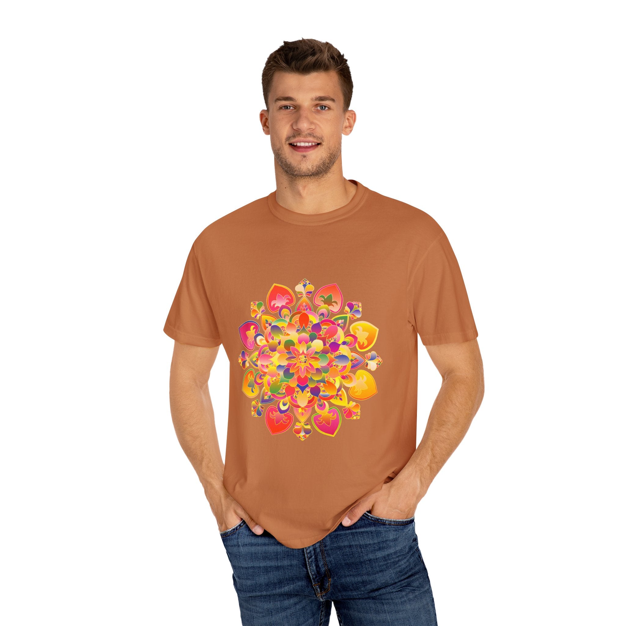 Vibrant and Unique Mandala T-Shirt featuring a unique and detailed hand-drawn pattern