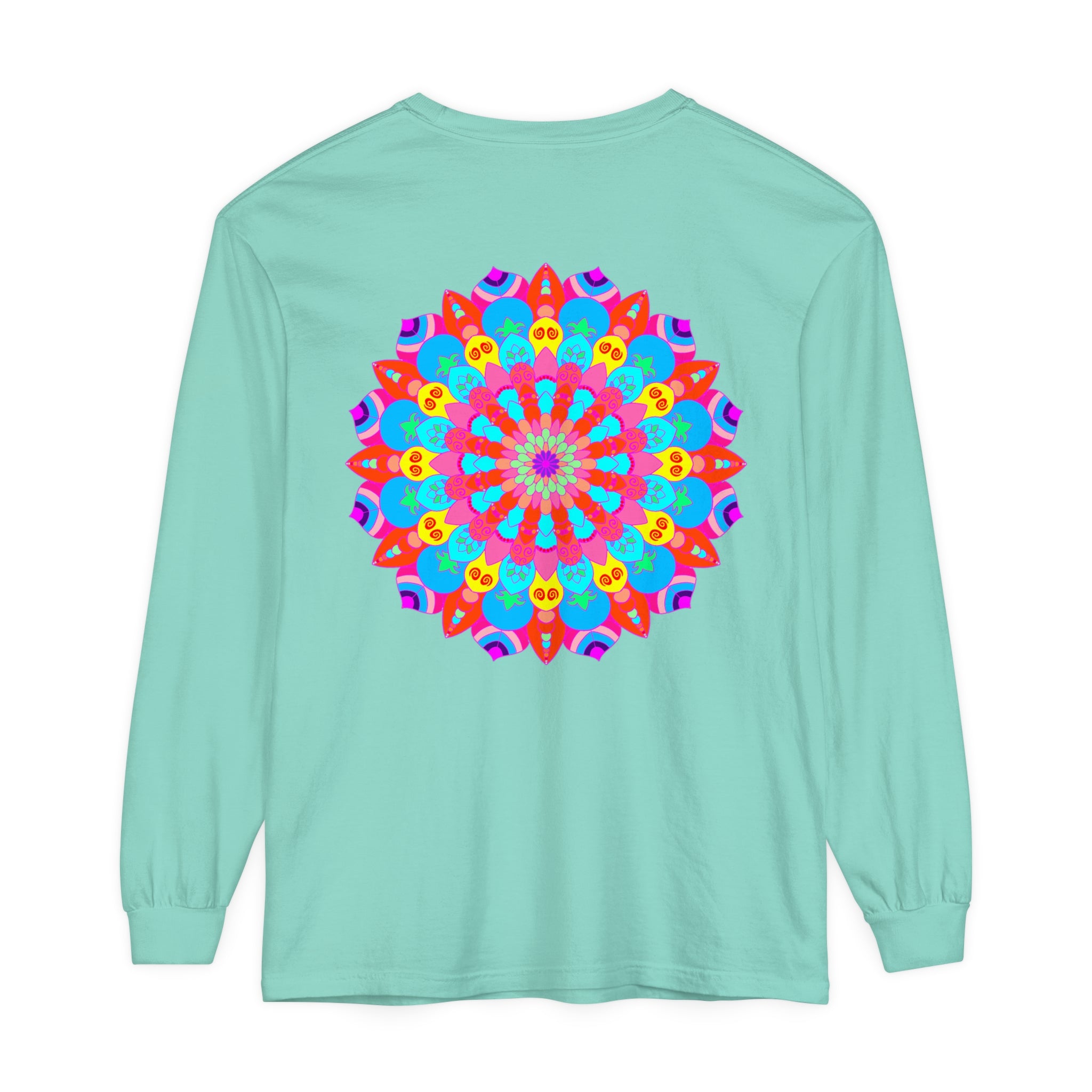 Vibrant and intricate mandala design on a long sleeve unisex t-shirt