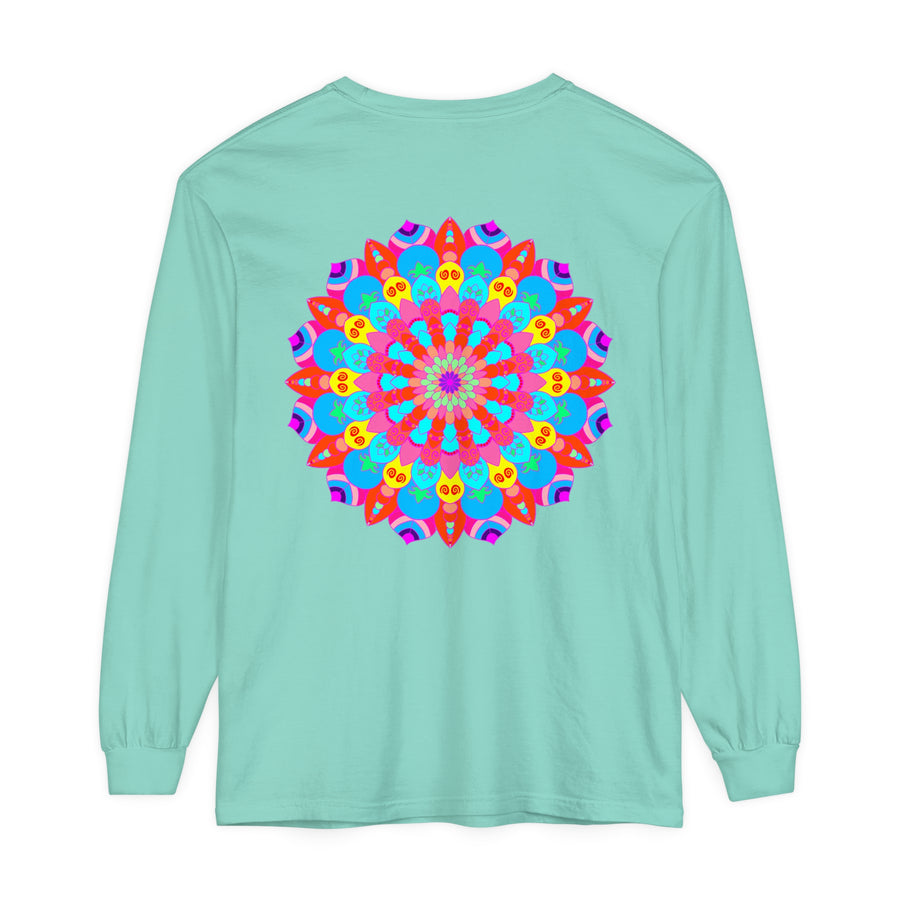 Vibrant and intricate mandala design on a long sleeve unisex t-shirt