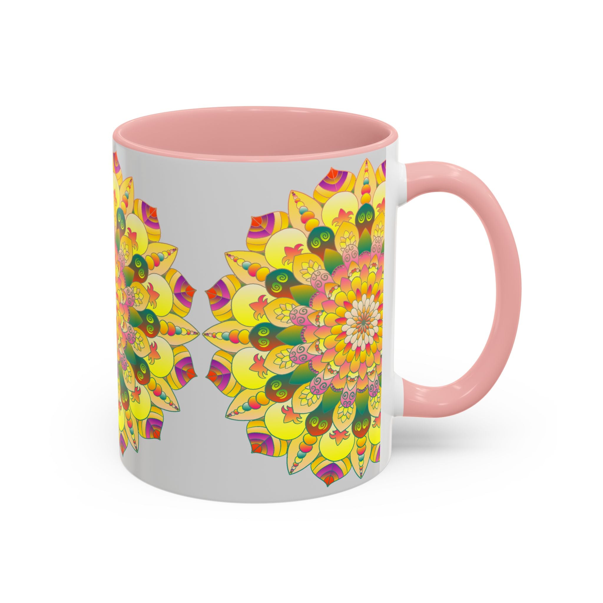 Intricately designed ceramic mug with a lively and detailed mandala