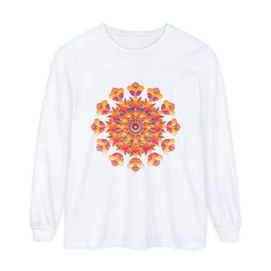 Vibrant Mandala Long Sleeve T-Shirt - Unisex in bright colors, detailed design, and comfortable fit for all