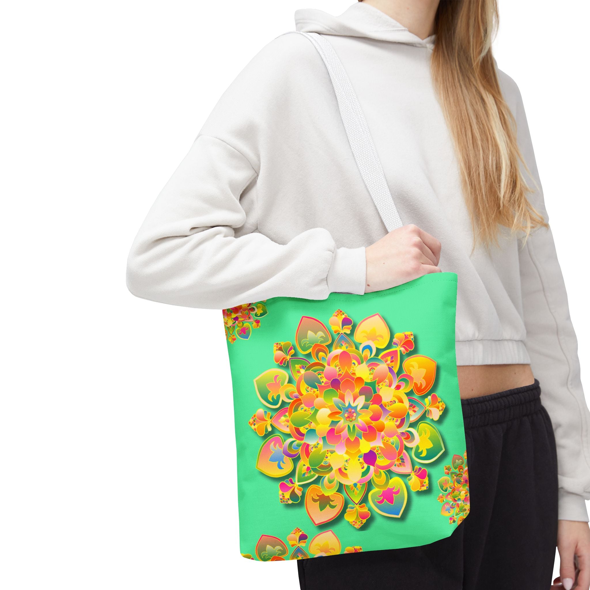 Floral Mandala Tote Bag — Bright Tropical Green All-Over Print