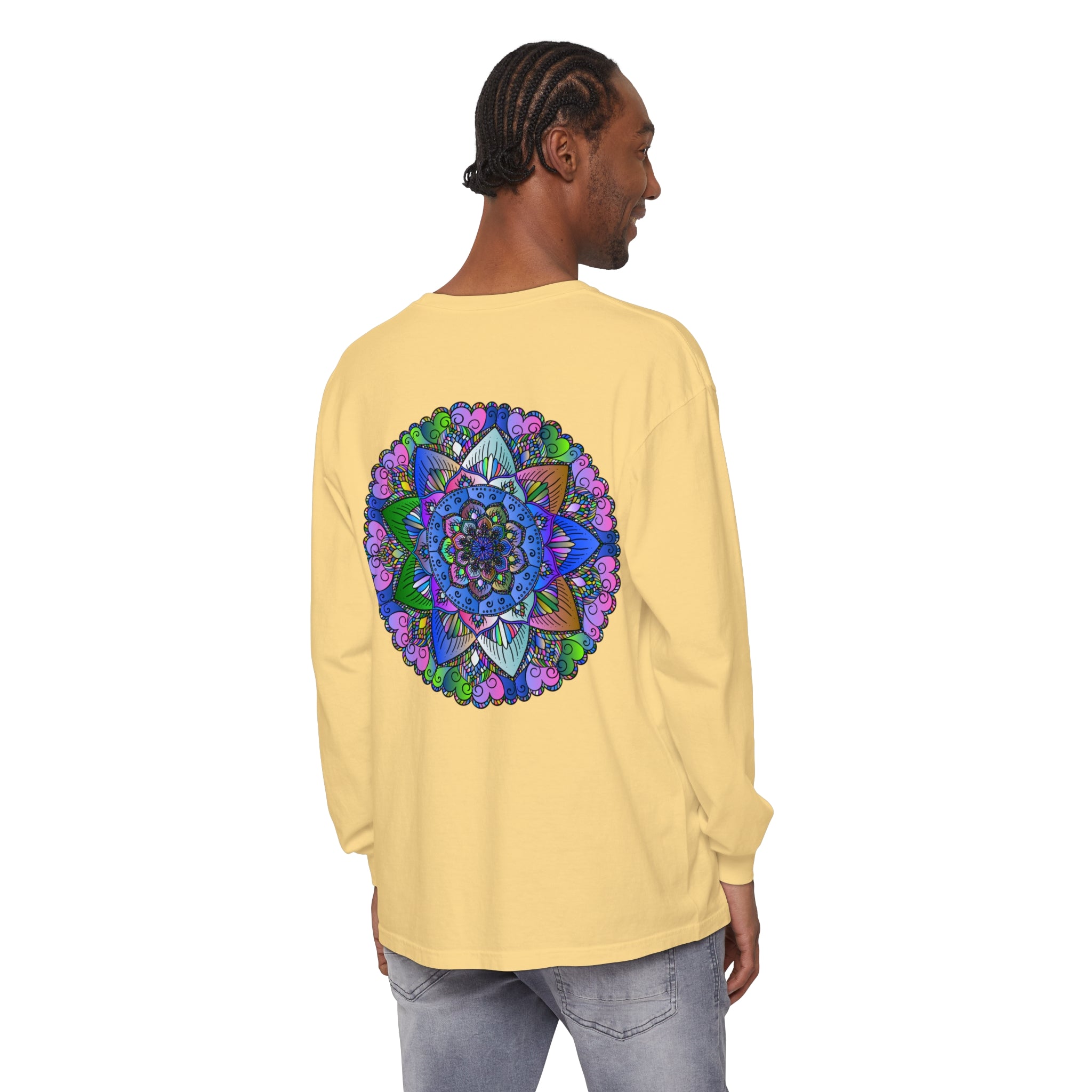 Mandala Design Adds Color and Style to Unisex Long Sleeve Tee