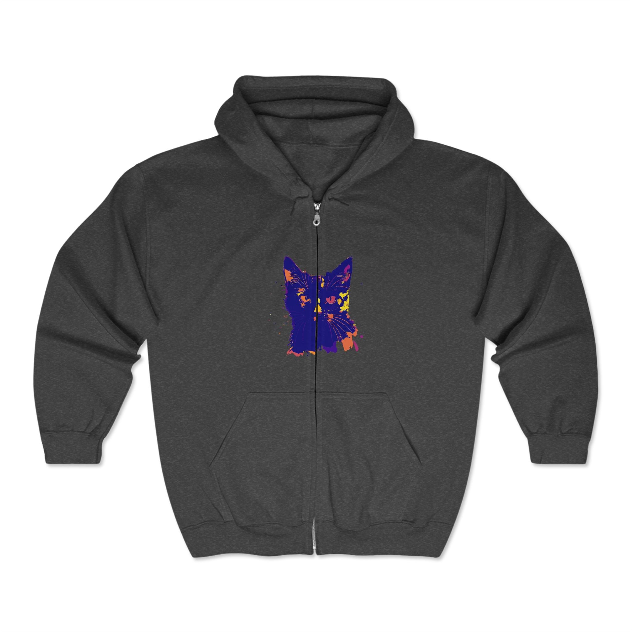 Close-up of the watercolor details on the black cat design of the Black Cat Watercolor Hoodie - Mystical Design