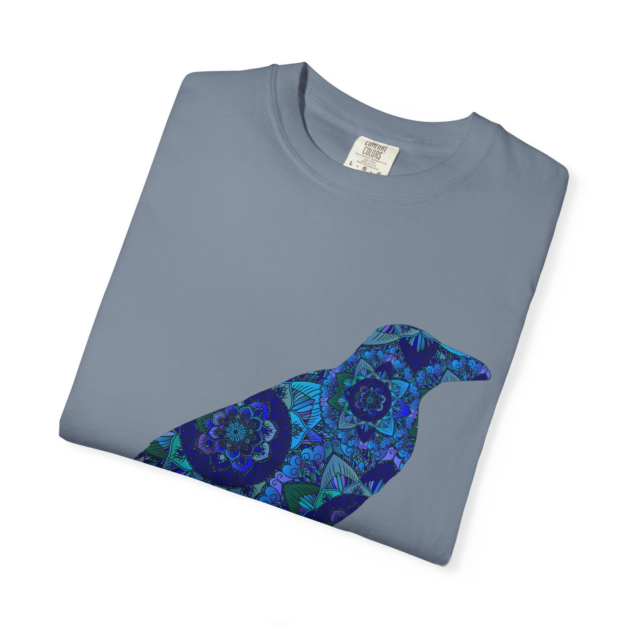 Maglietta con stampa corvo mandala blu — Maglietta grafica con corvo Inner Protection