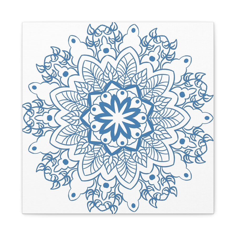 Handmade Mandala Art featuring a beautiful Steel Blue design on Matte Canvas, Stretched to 125 inches, perfect for adding a unique touch to any wall decor