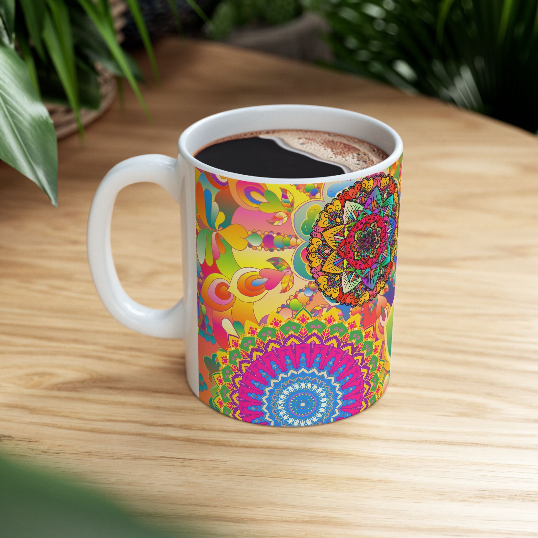 Psychedelic Floral Mandala Ceramic Mug