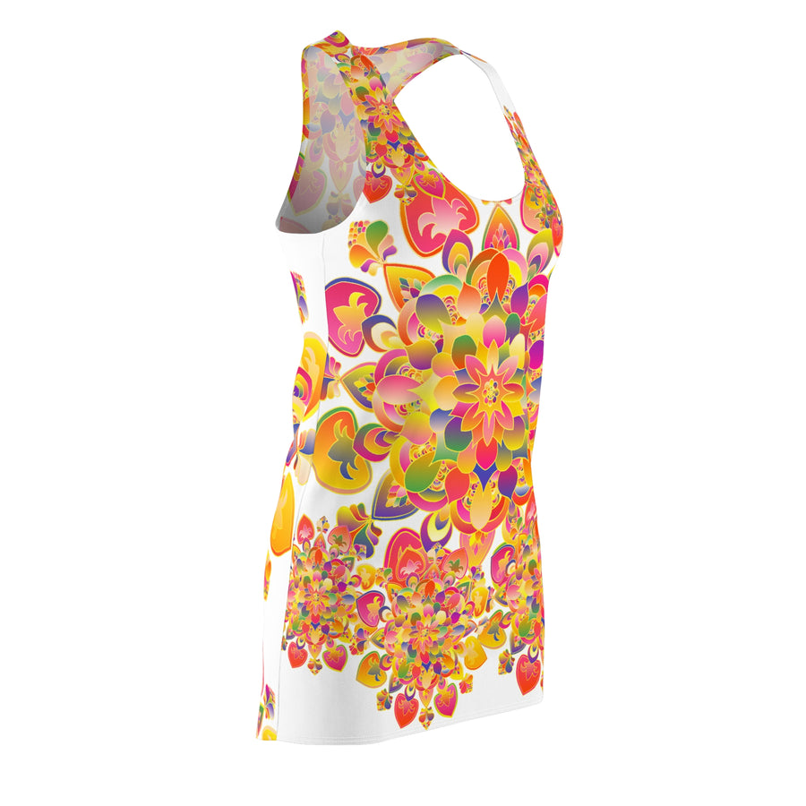 Blumen-Kaleidoskop-Raceback-Kleid — Buntes Mandala-AOP