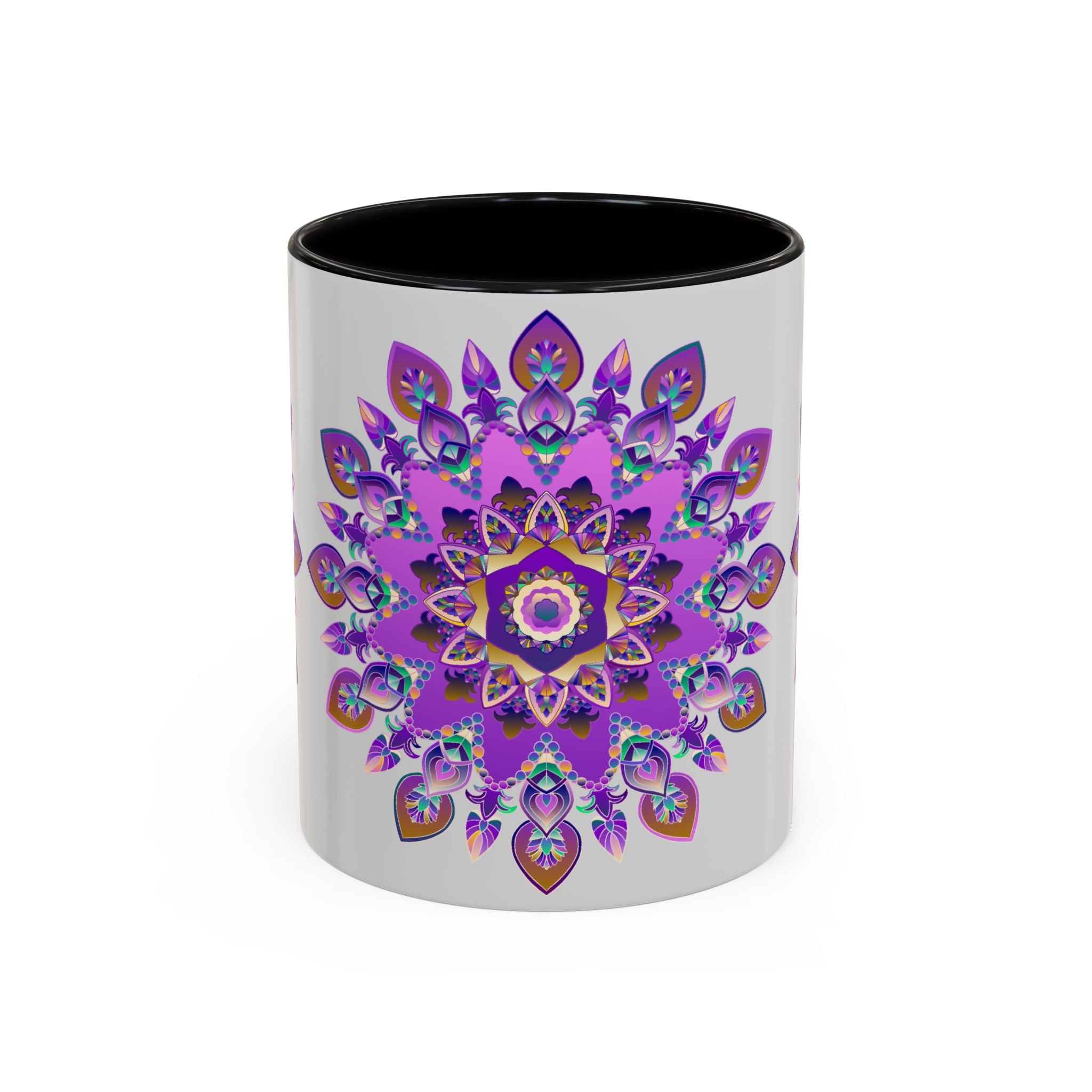 Elegant mug with intricate purple and gold mandala pattern