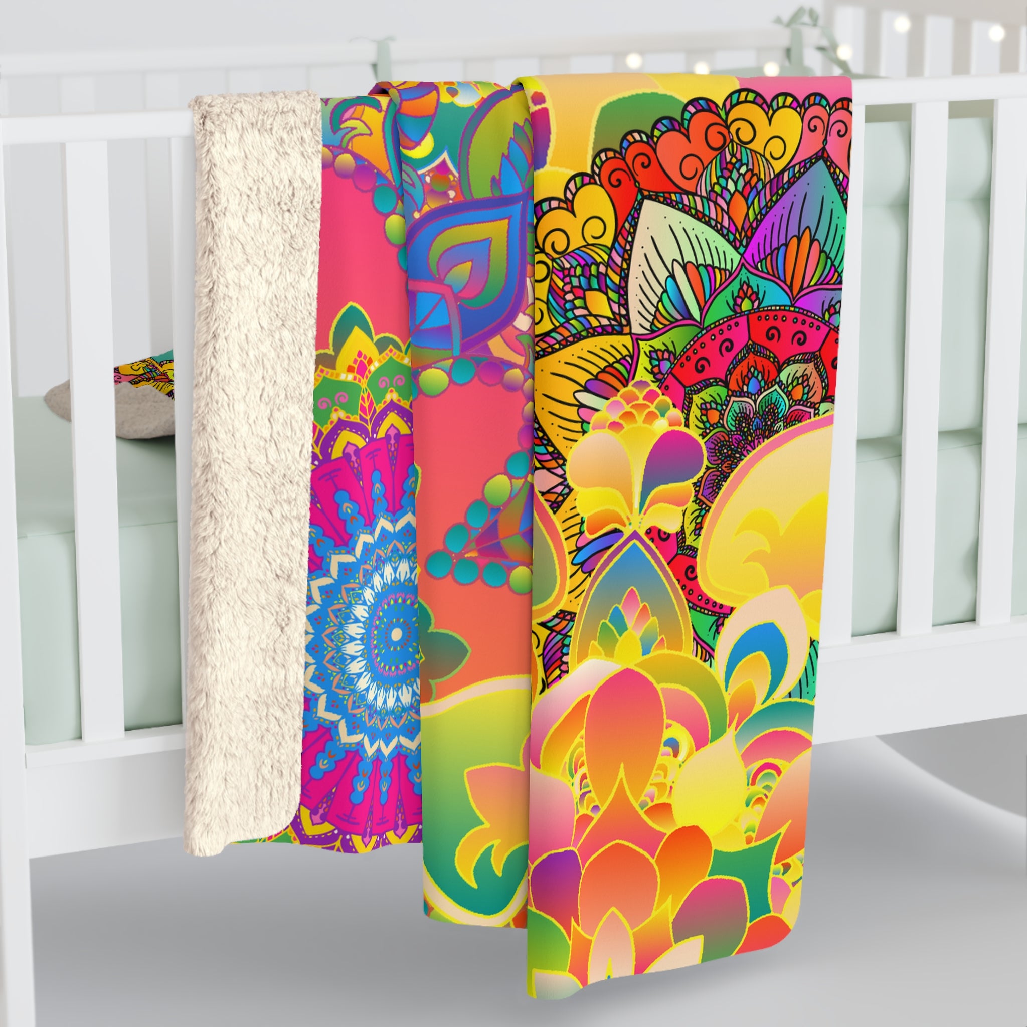 Psychedelic Floral Mandala Sherpa Blanket