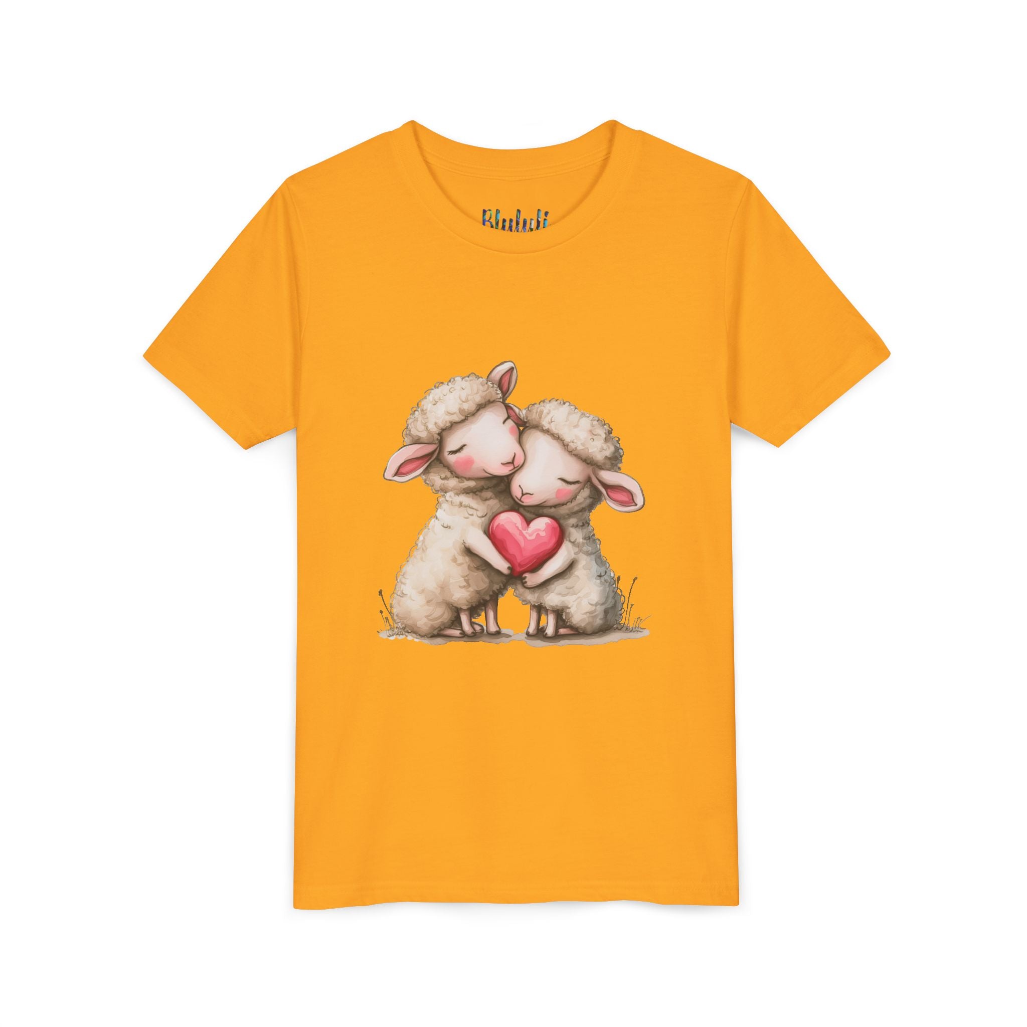 Youth Tee - Cartoon Sheeps Hugging Heart, Cute and Lovely Design