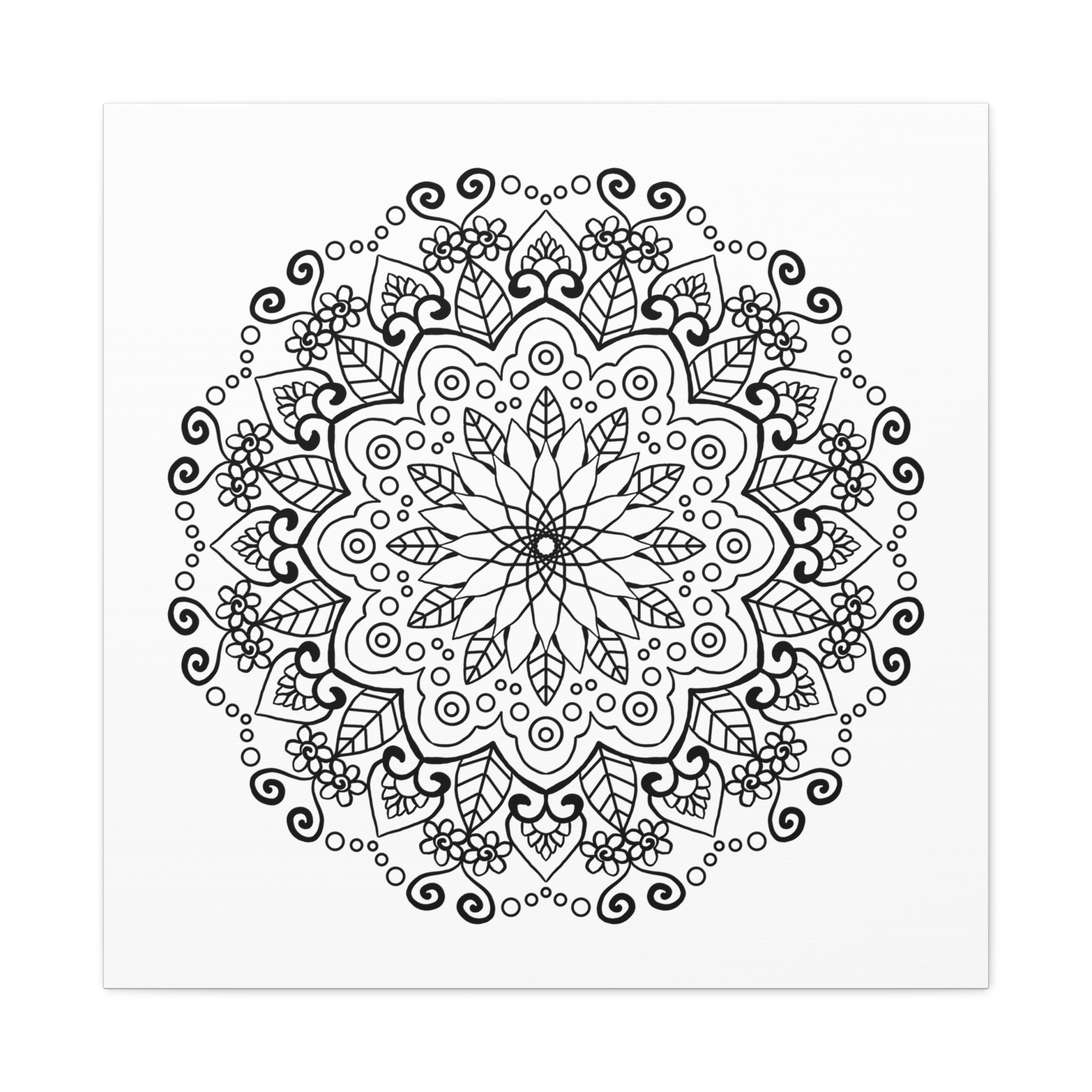 Beautiful handmade black and white mandala art on matte canvas
