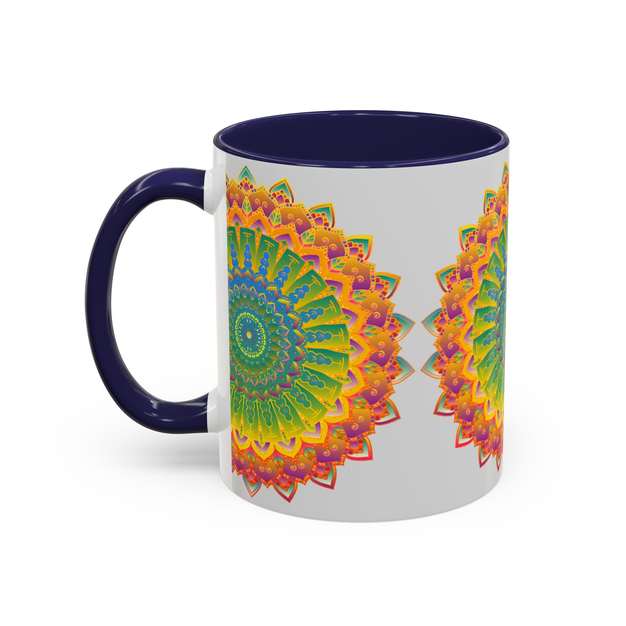 Elegant and detailed mandala pattern on a glossy coffee cup