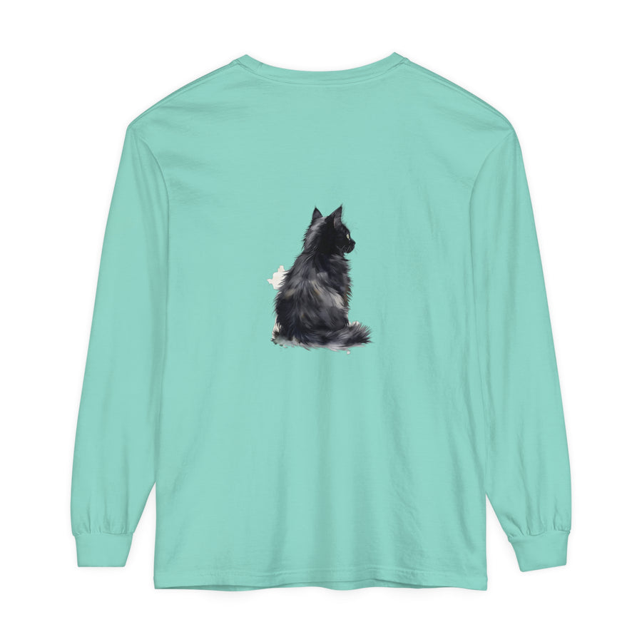 Creative and unique design of the black and white cat watercolor long sleeve t-shirt