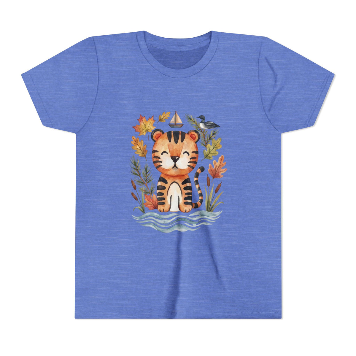 Kids Tiger Lake Ontario Tee — Watercolor Autumn Sailboat & Leaves Youth Short Sleeve Tee