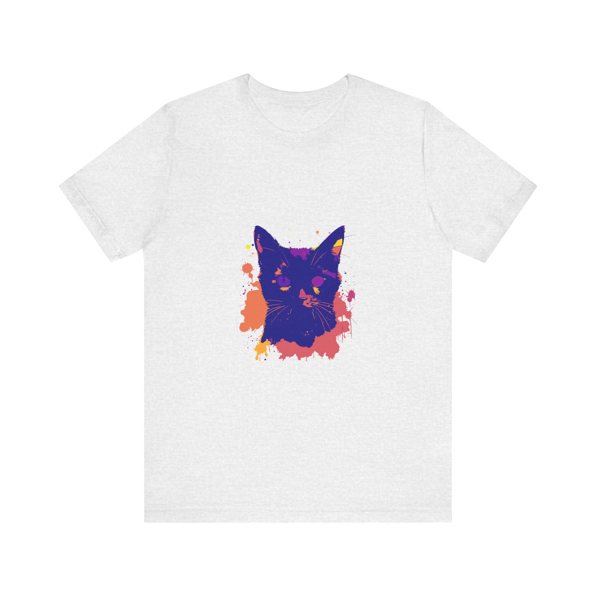 Unique Black Cat Mystery - Colorful Splatter T-Shirt made of 100% cotton and available in various sizes