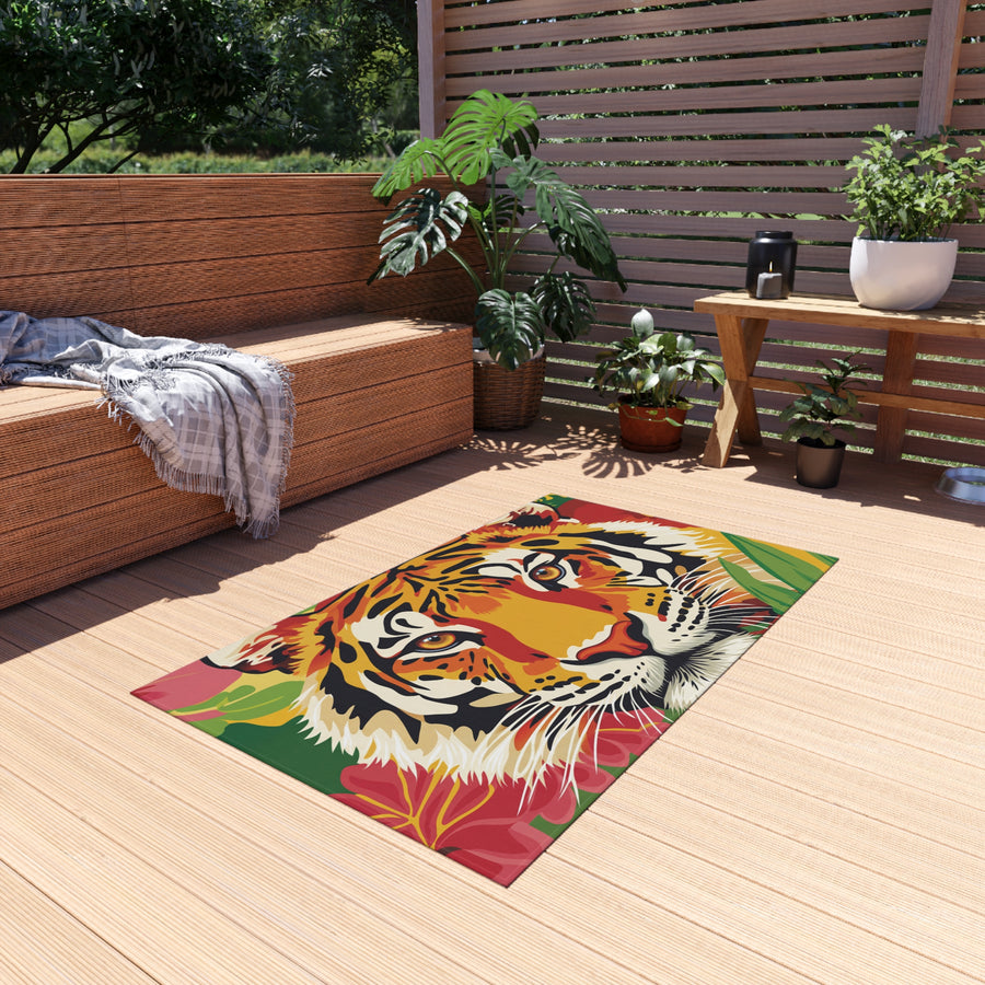 Tappeto da esterno - Arredamento da patio con volto di tigre tropicale