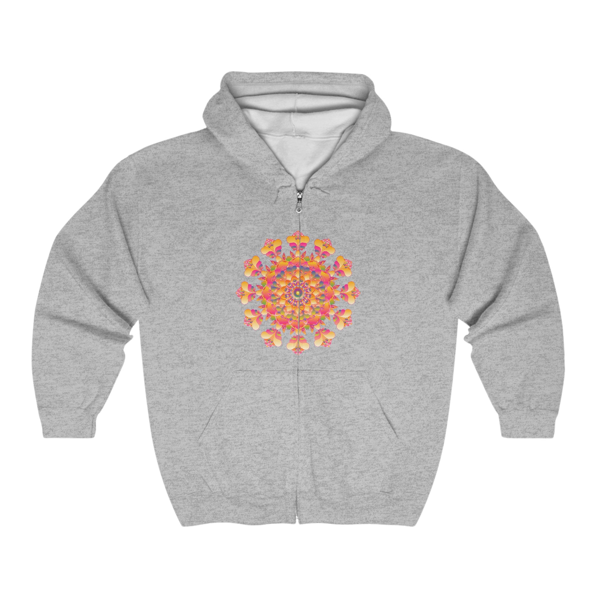 Colorful mandala hoodie in a vibrant and eye-catching psychedelic art style