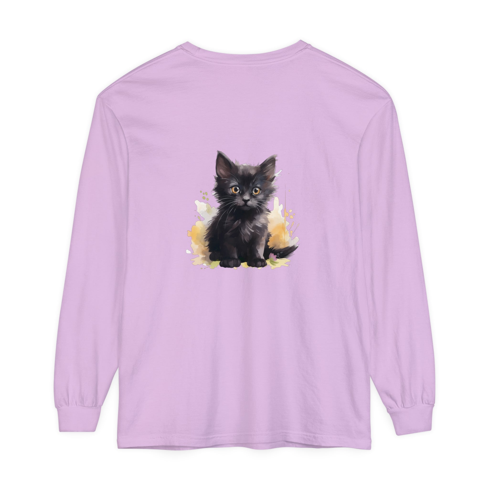 Black Kitten Watercolor Splash T-Shirt with playful and vibrant feline design