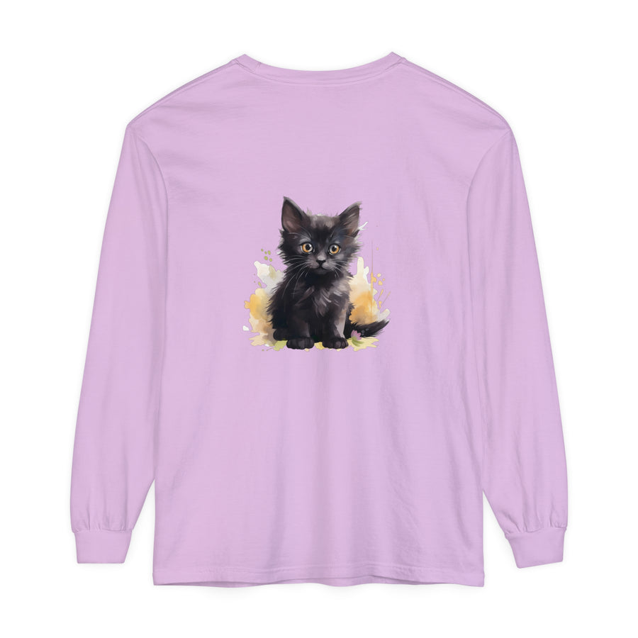 Black Kitten Watercolor Splash T-Shirt with playful and vibrant feline design