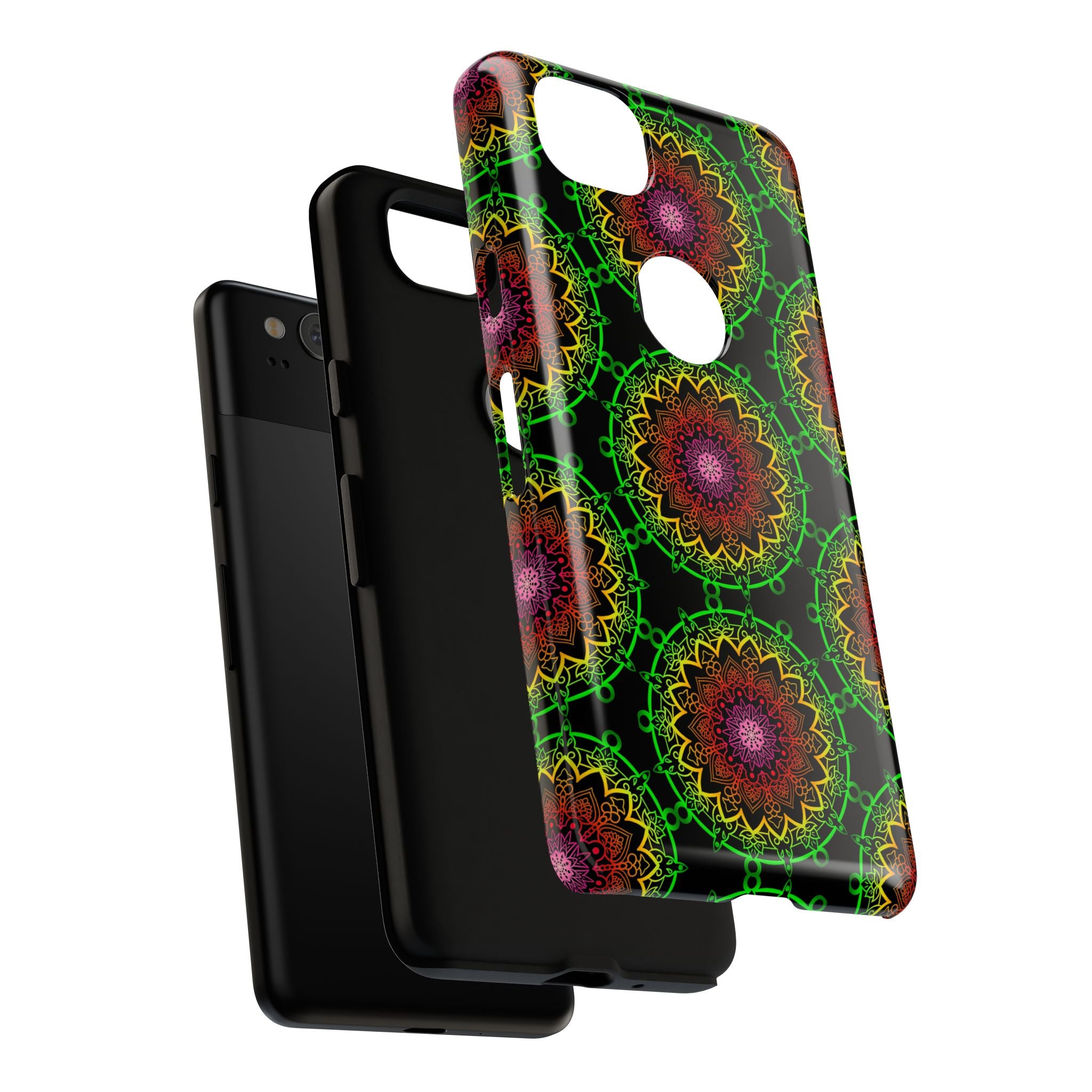 Custodia per telefono con mandala artistica, motivi audaci e stile moderno