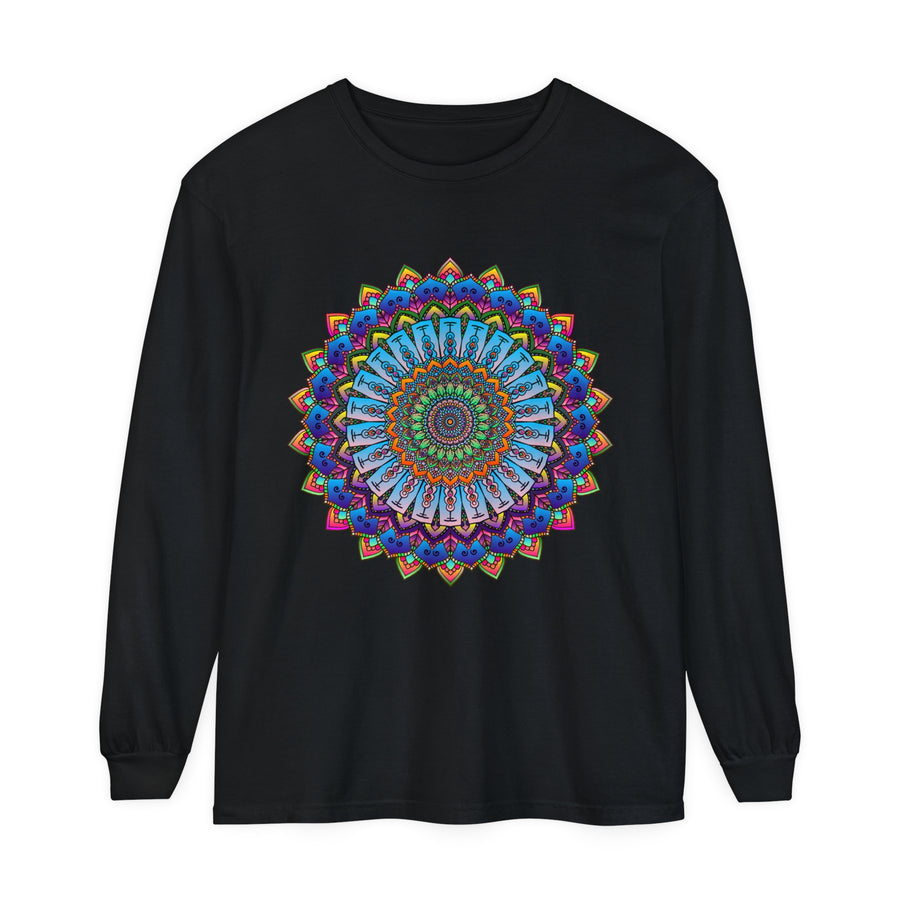 Vibrant Mandala Long Sleeve T-Shirt - Unisex in pipe-separated format:
Colorful mandala design on long sleeve unisex t-shirt