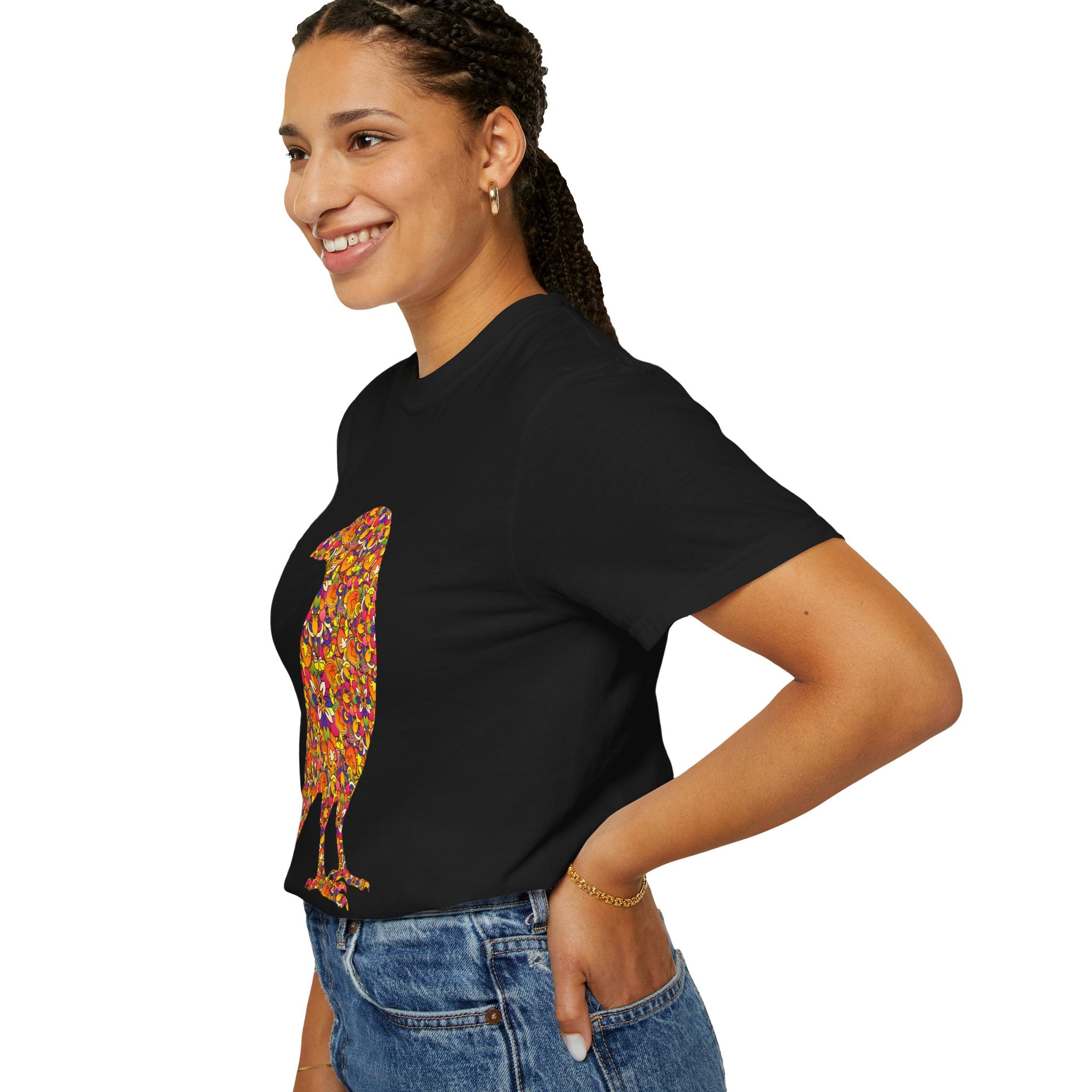 Maglietta con mandala floreale e corvo radioso