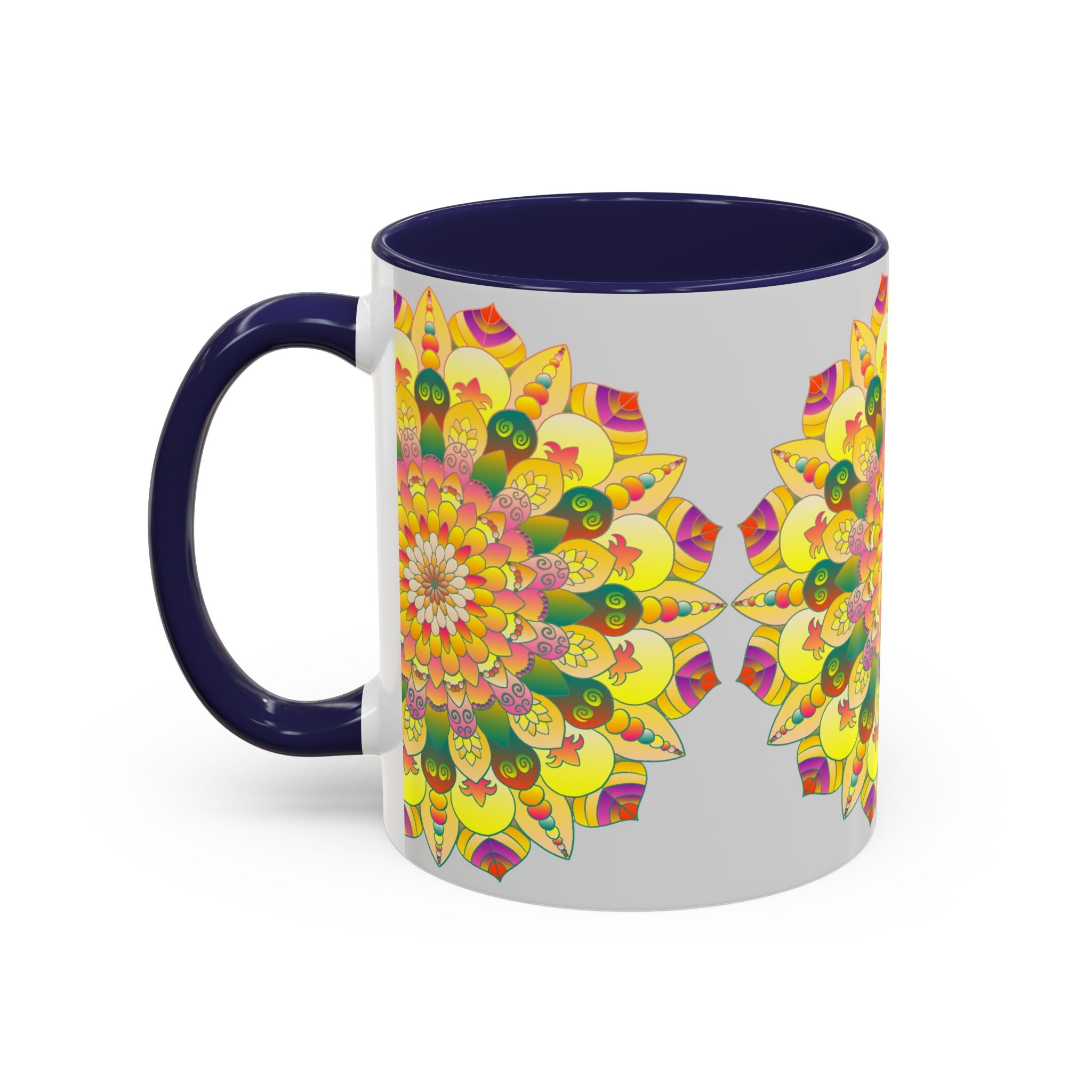 Charming coffee mug showcasing a vibrant and intricate mandala art