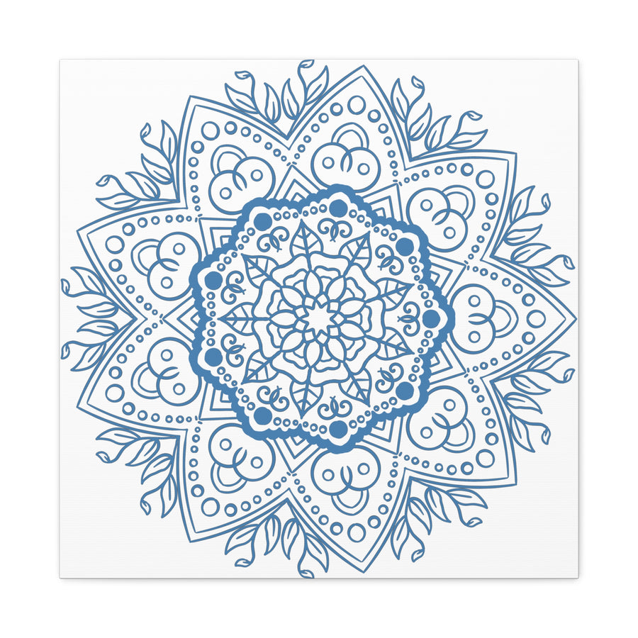 Handmade Mandala Art in Steel Blue, featuring intricate mandala design on matte canvas, stretched and framed at 125 inches