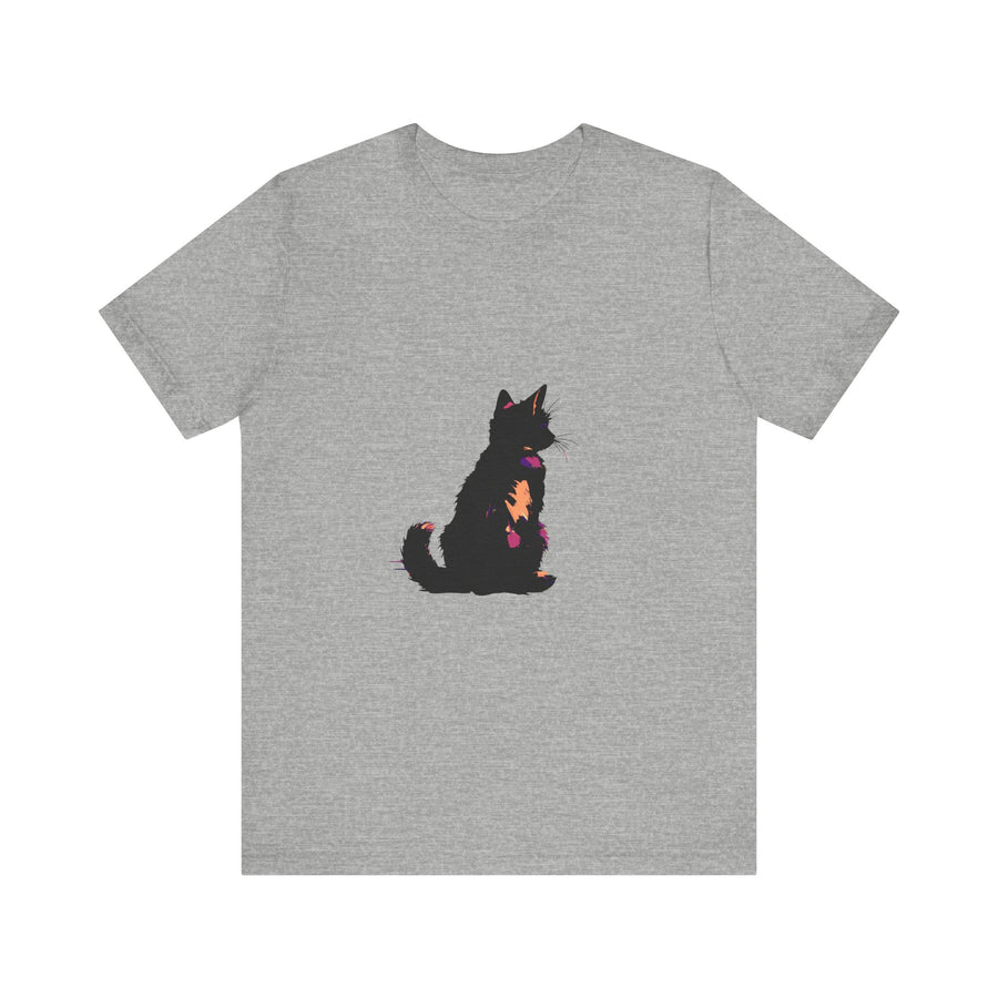 Black Cat Mystery Abstract T-Shirt with intricate design in black and white