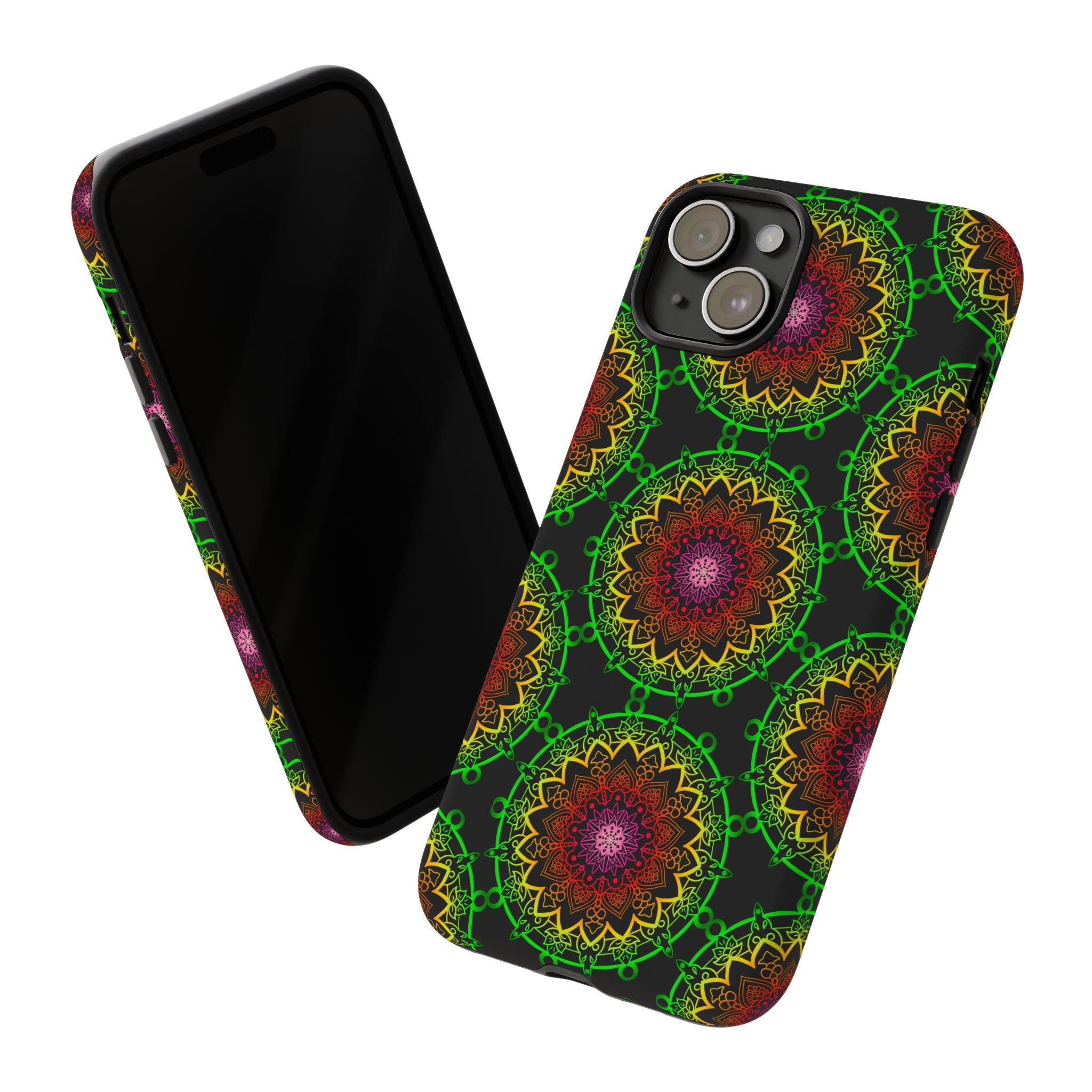 Custodia per telefono con mandala artistica, motivi audaci e stile moderno