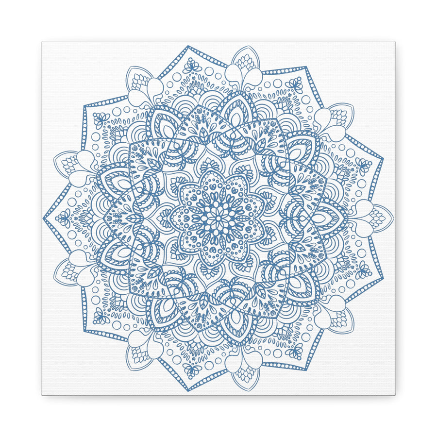 Handmade Mandala Art with Steel Blue Mandala Design on Matte Canvas, Stretched to 125 inches - Perfect for Wall Decor